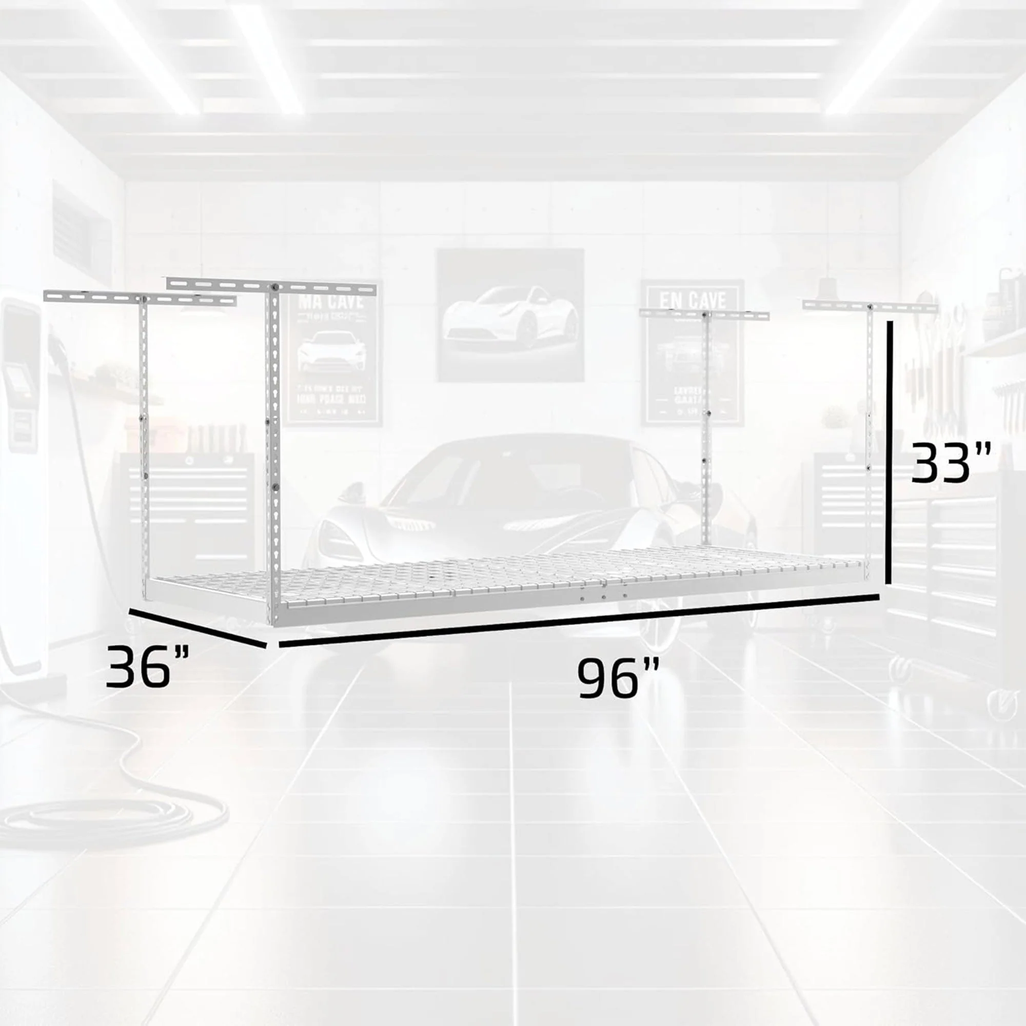 MonsterRax 3' x 8' Overhead Garage Storage Rack Holds Up to 450 Pounds, White - Image 7