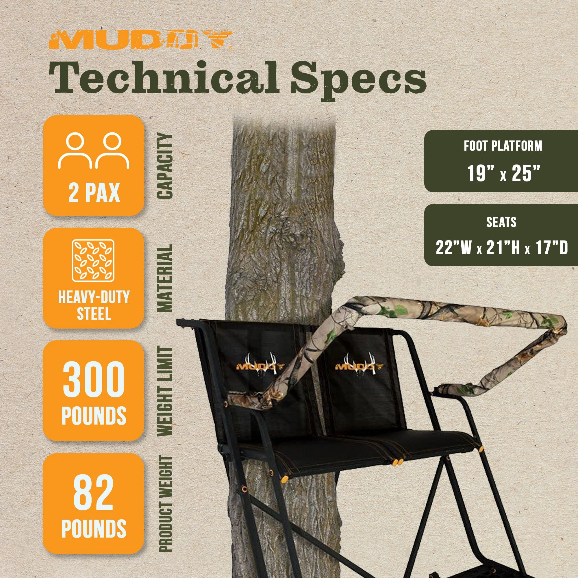 Muddy The Skybox Deluxe 20' Hunting Ladderstand, Climbing Tree Stand w/Blind Kit - Image 3