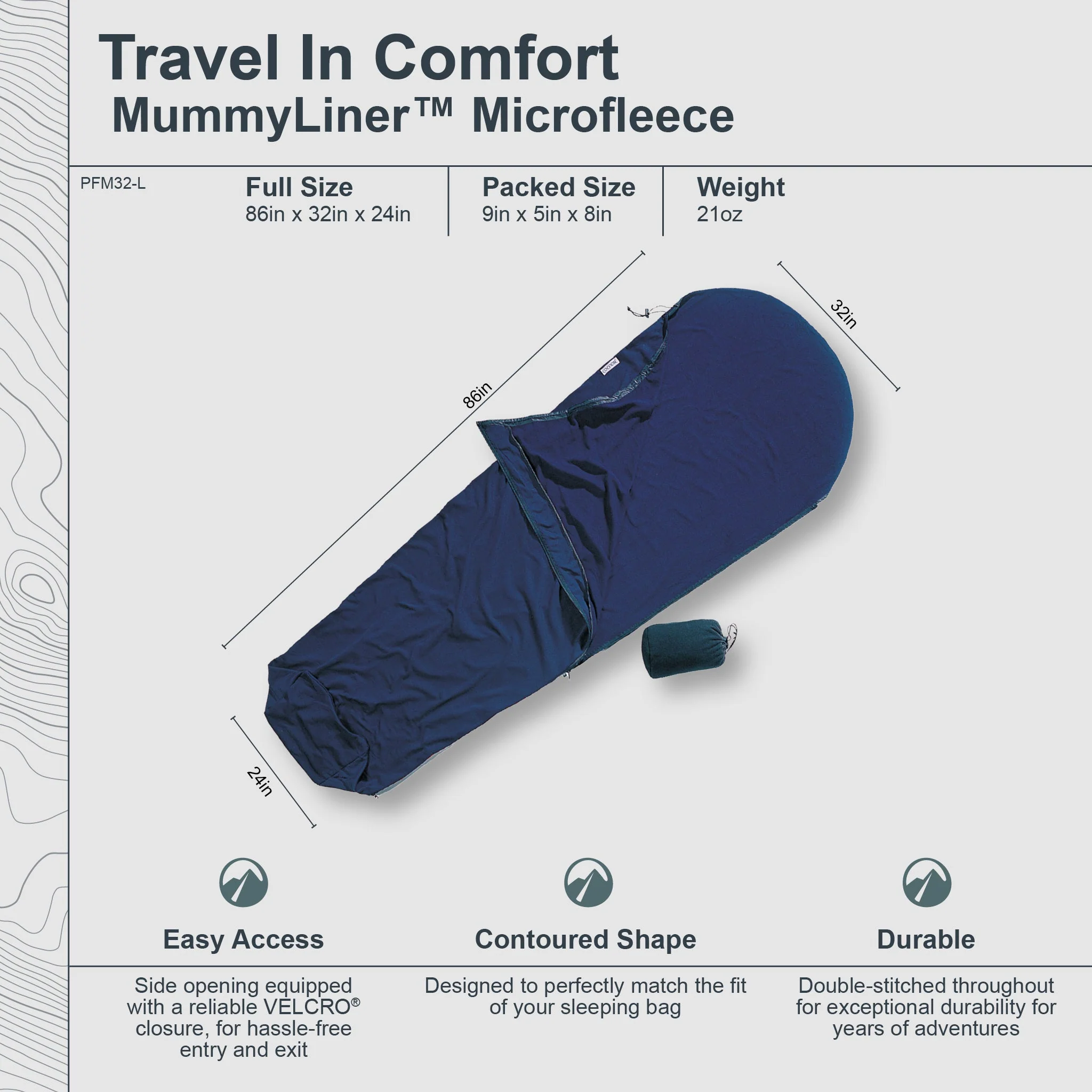 MummyLiner™ Microfleece - Dark Petrol - Left Side Zipper - Image 3