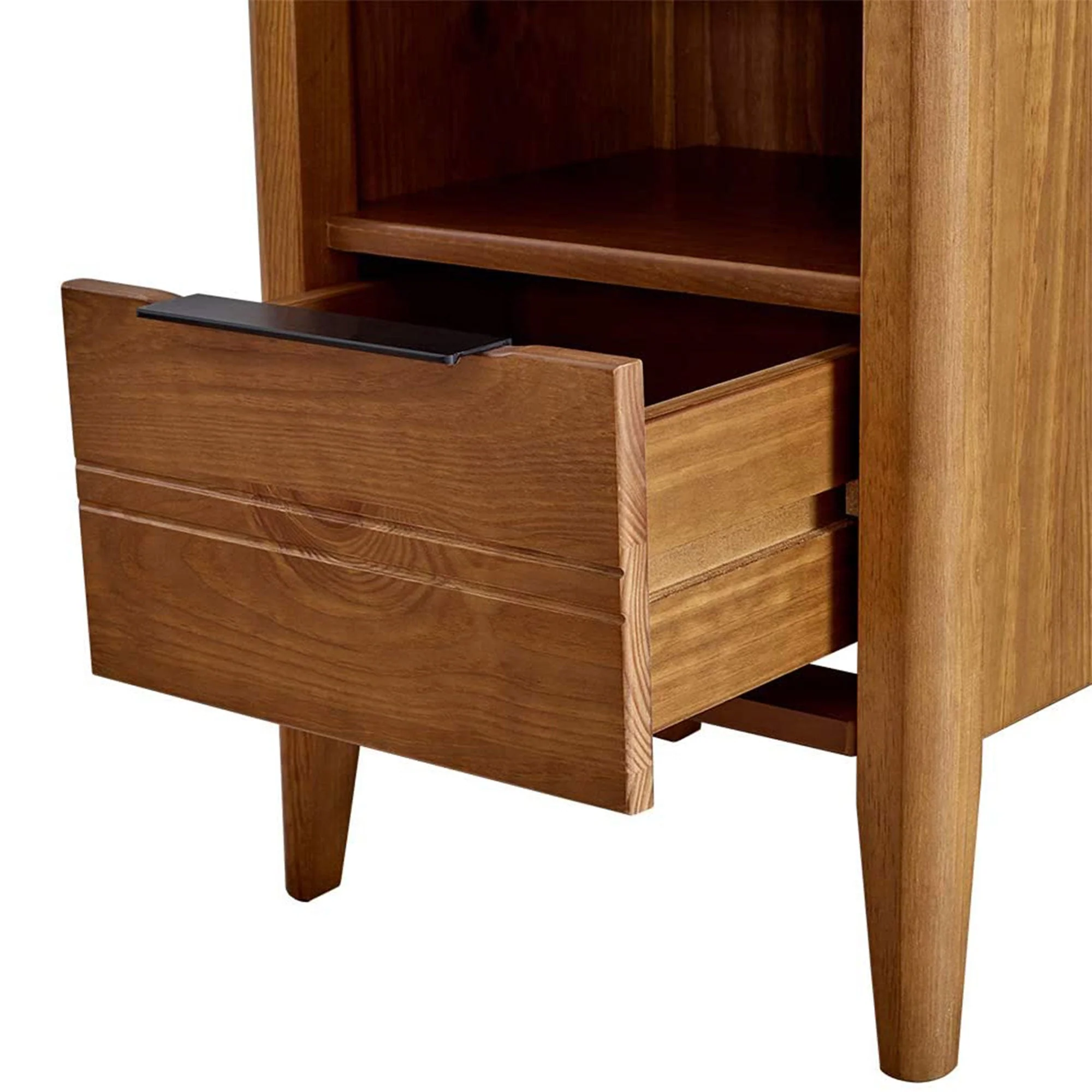 MUSEHOMEINC California Classic 1 Drawer Wooden Nightstand End Table, Honey Brown - Image 3