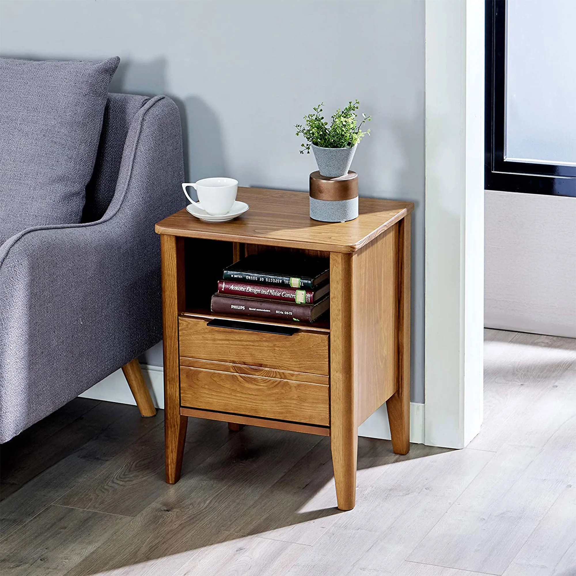 MUSEHOMEINC California Classic 1 Drawer Wooden Nightstand End Table, Honey Brown - Image 4