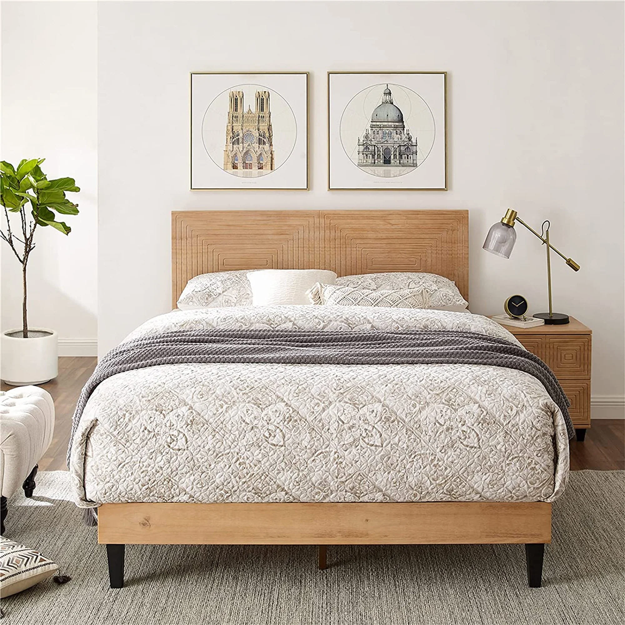 MUSEHOMEINC Mid Century Modern Solid Wood Adjustable Height Platform Bed, Queen - Image 7