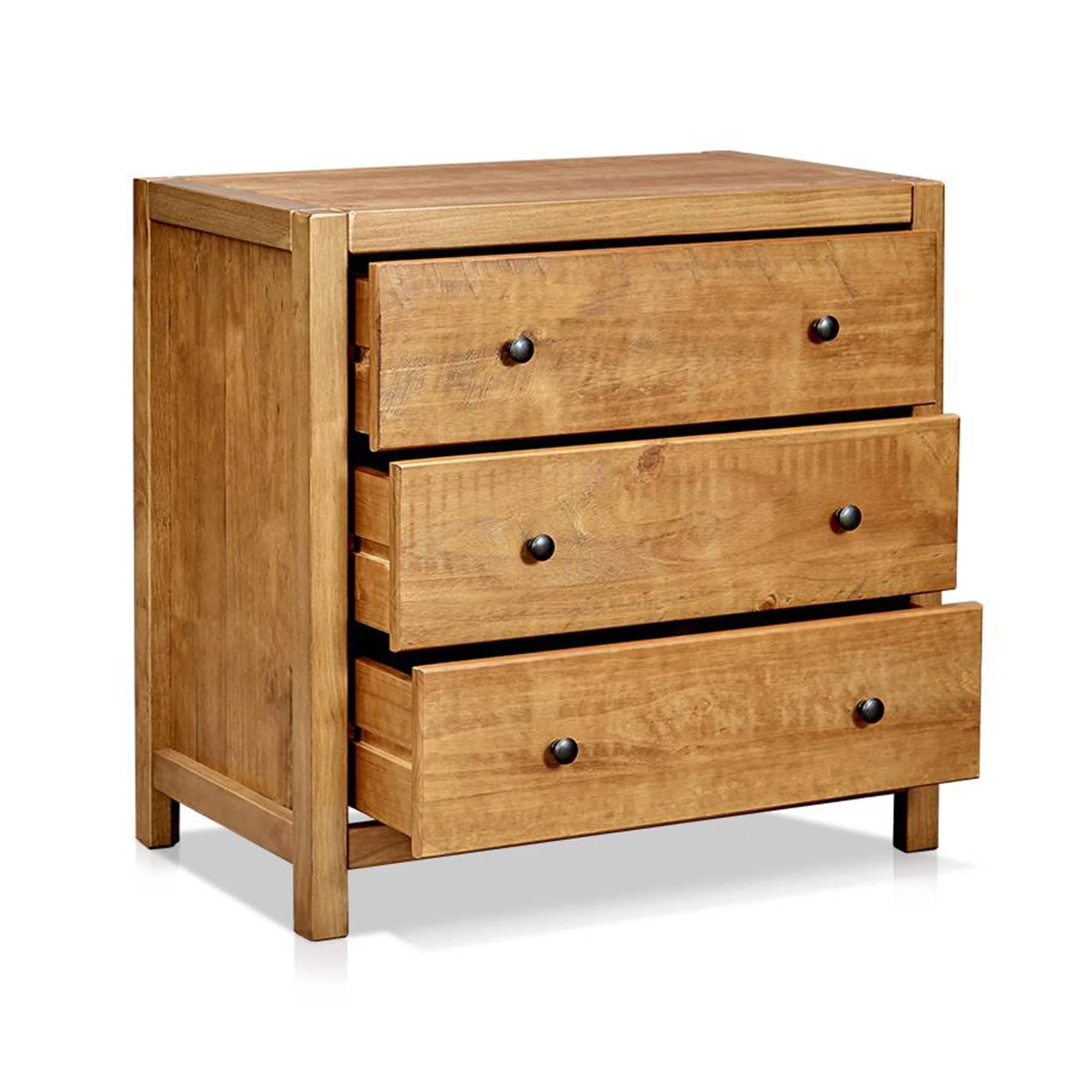 MUSEHOMEINC Rustic Style Wooden 3 Drawer Storage Dresser Nightstand, Oak Finish - Image 2