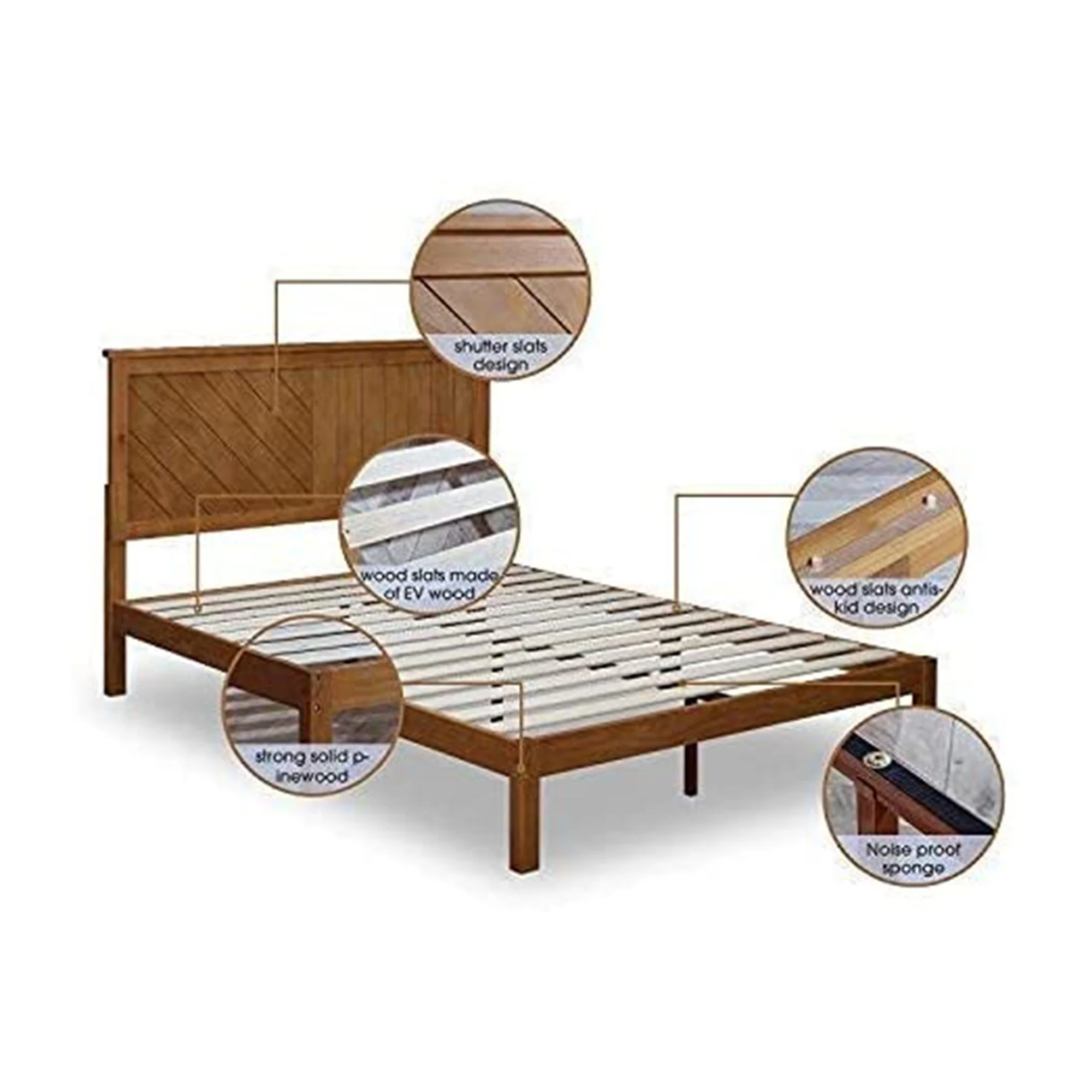 MUSEHOMEINC Solid Pinewood Rustic Platform Bed with 2 Way Design Headboard, King - Image 2