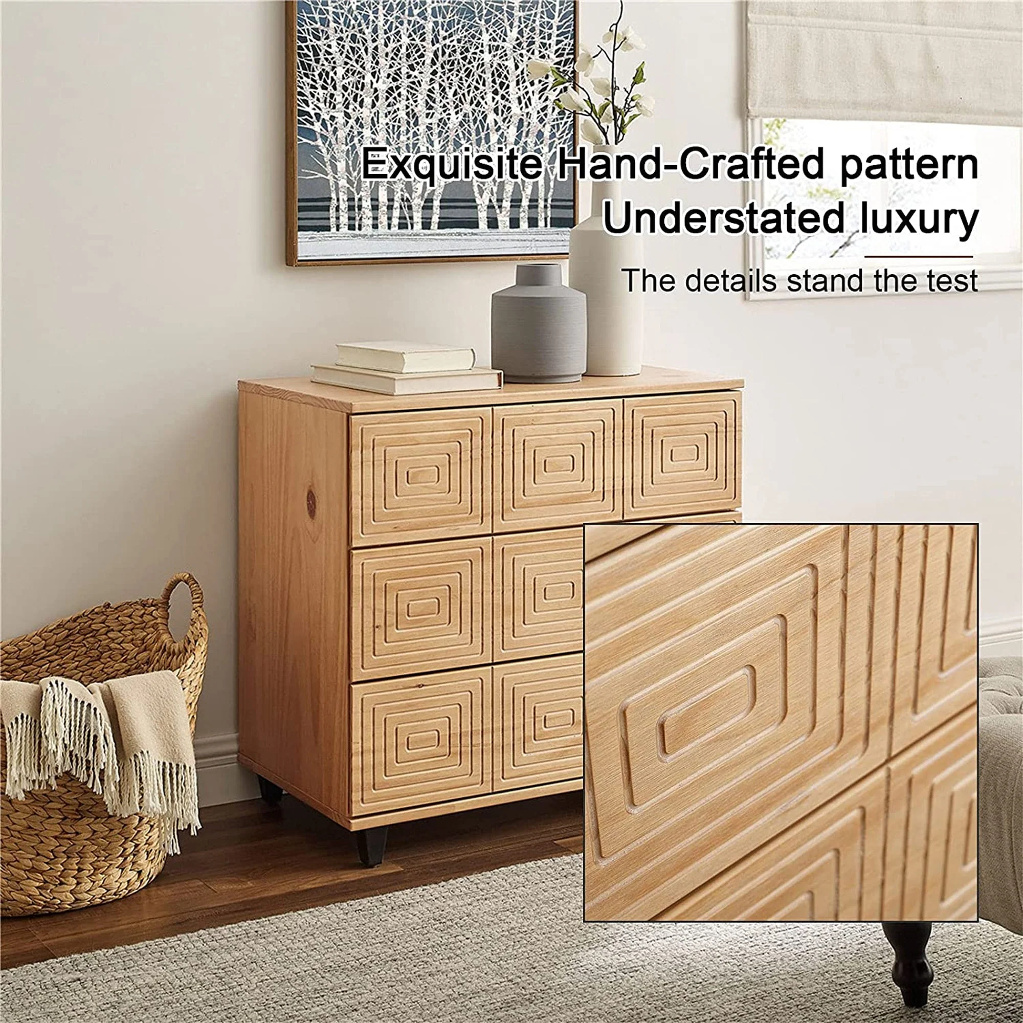 MUSEHOMEINC Solid Wood 3 Drawer Dresser Nightstand Chest of Drawers, Wood Style - Image 4