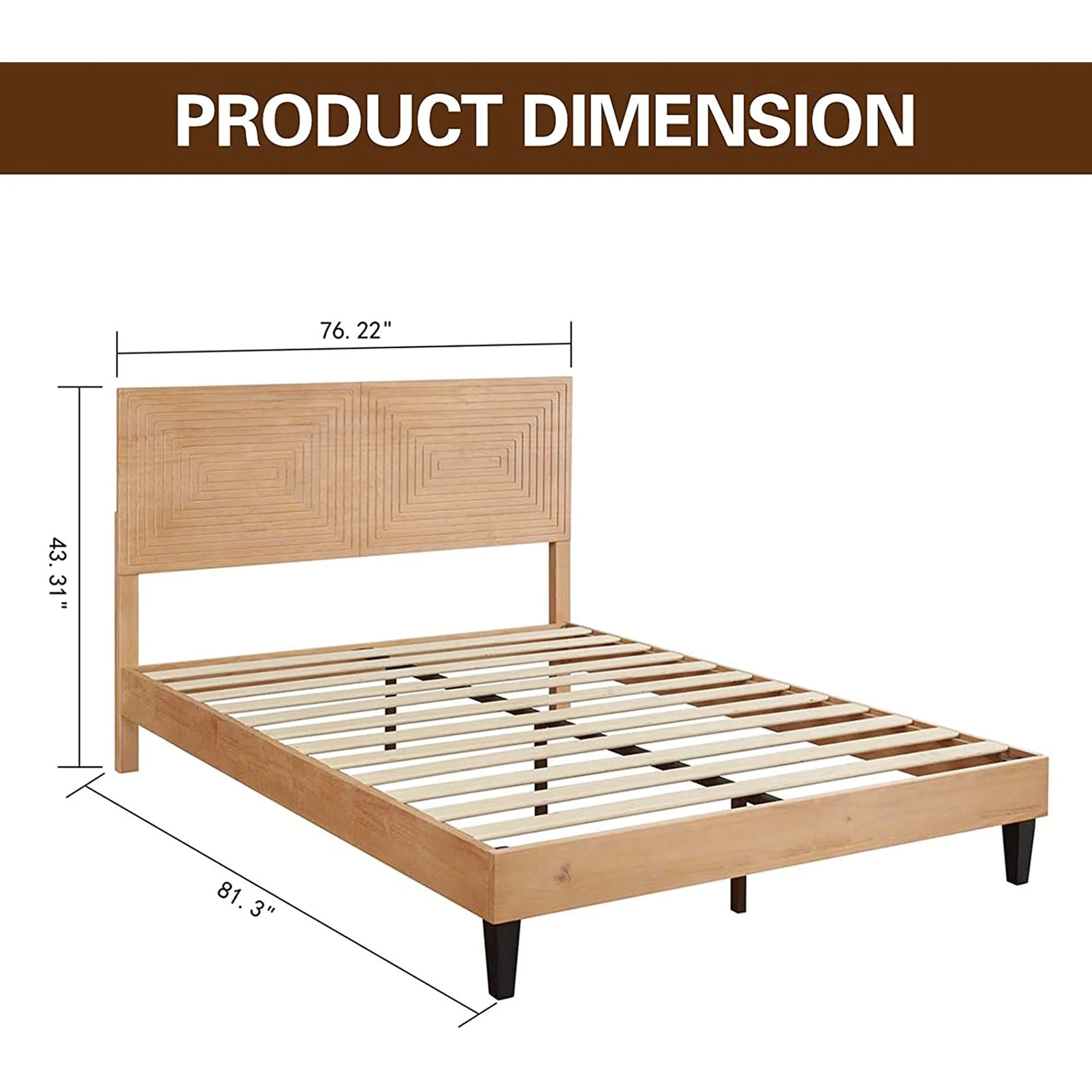 MUSEHOMEINC Solid Wood Mid Century Modern Rustic Platform Bed Frame, Pine, King - Image 3