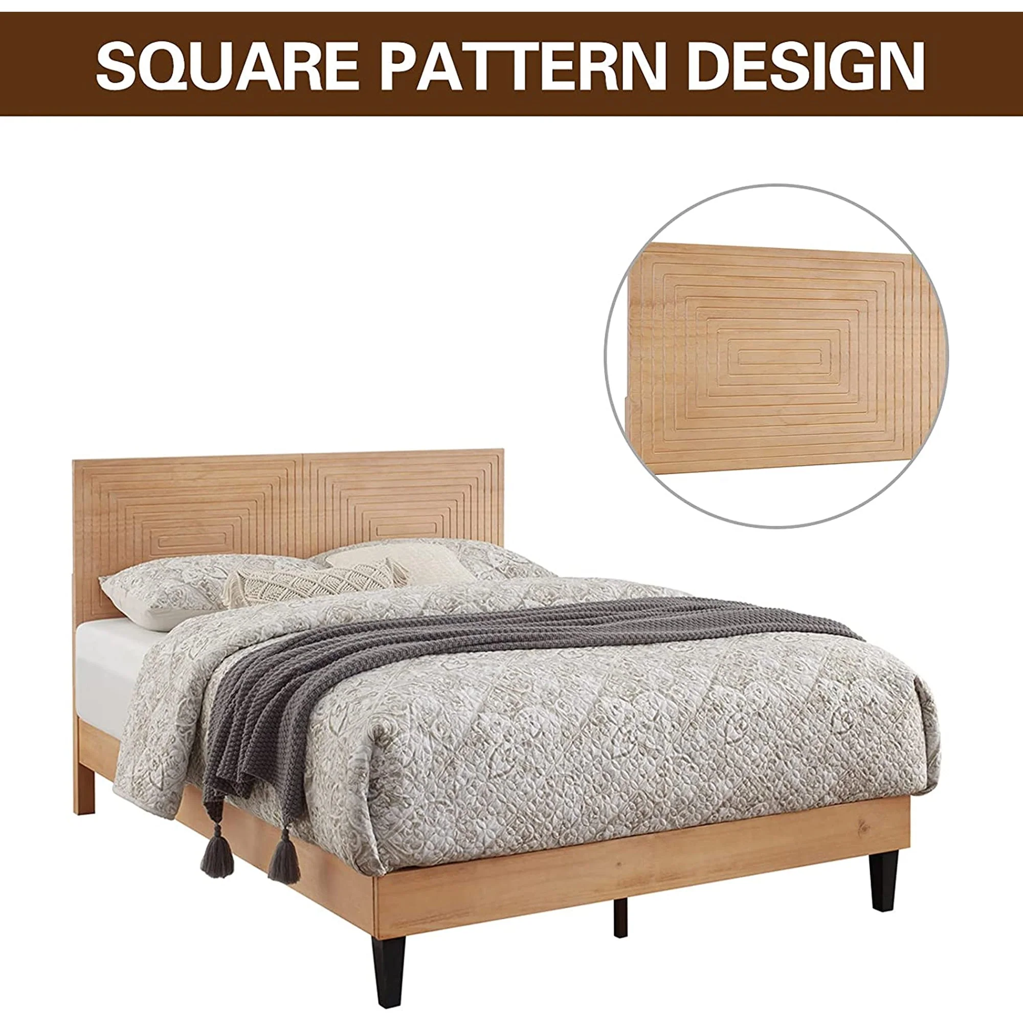 MUSEHOMEINC Solid Wood Mid Century Modern Rustic Platform Bed Frame, Pine, King - Image 4