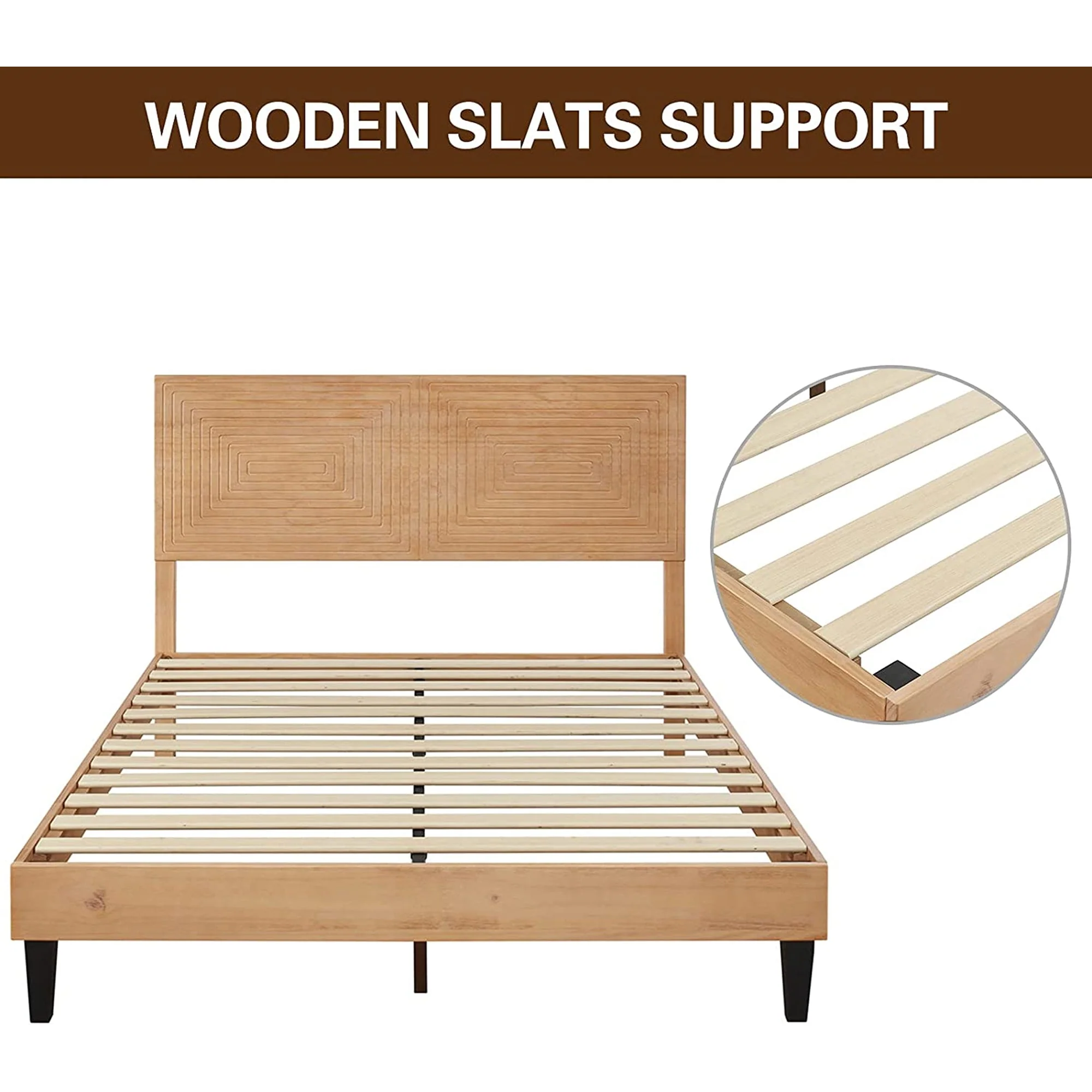 MUSEHOMEINC Solid Wood Mid Century Modern Rustic Platform Bed Frame, Pine, King - Image 6