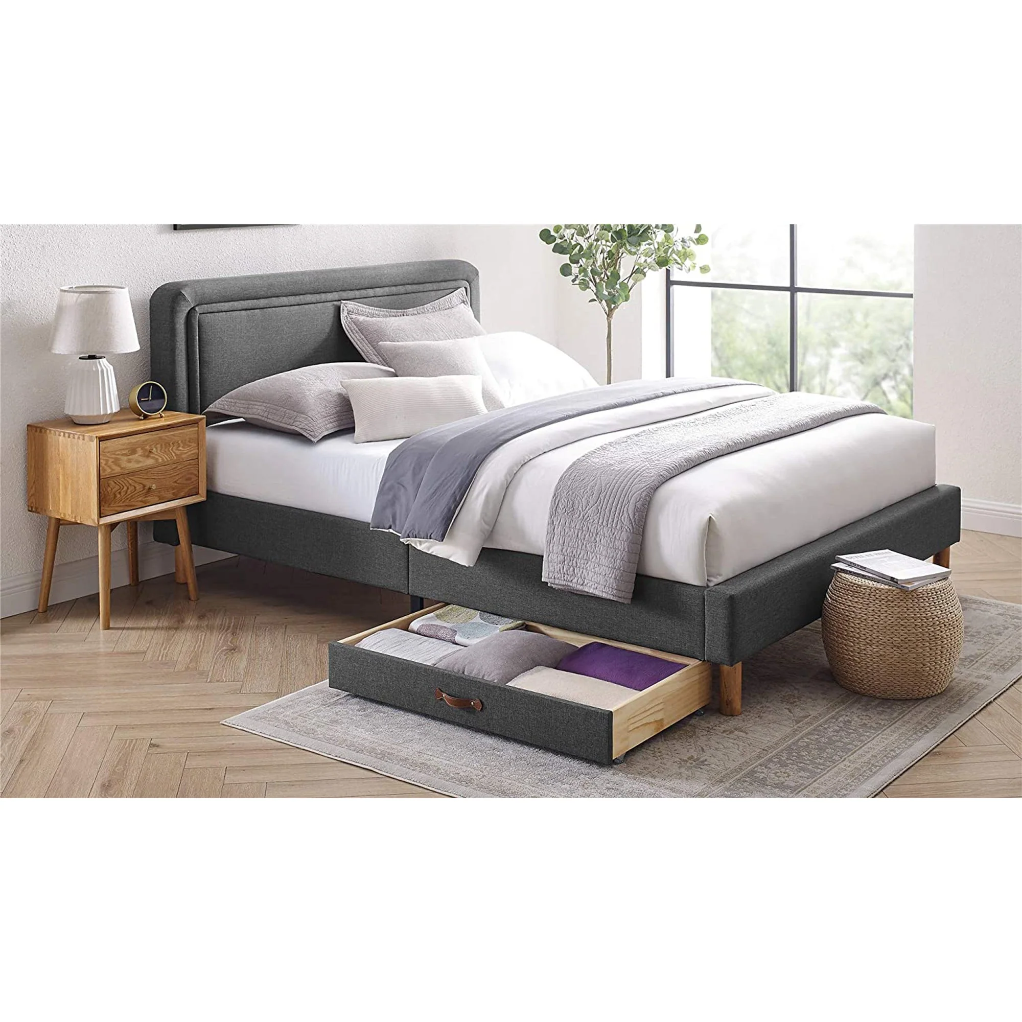 MUSEHOMEINC Upholstered Wooden Under Bed Storage Drawer for King or Queen Beds - Image 7
