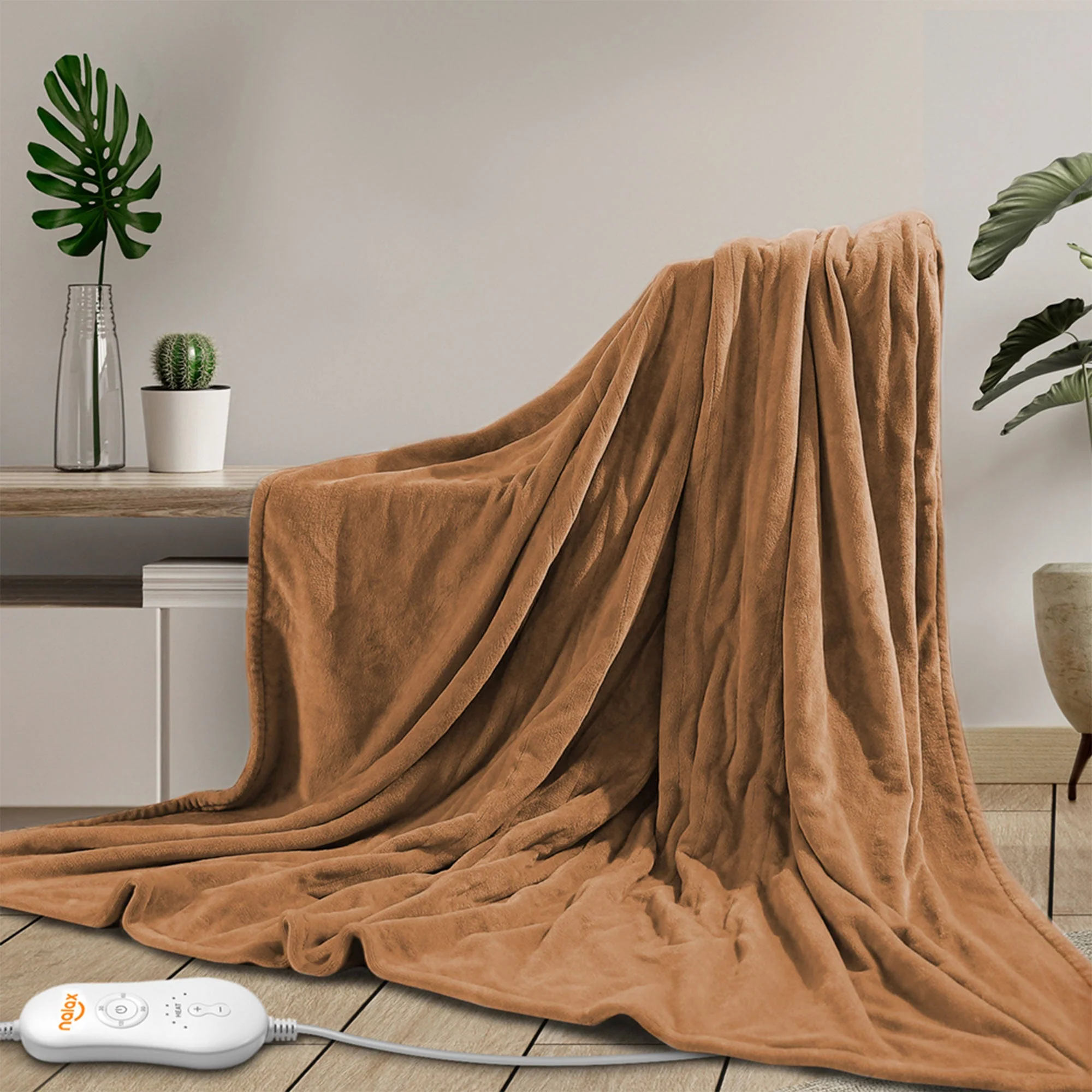 nalax Electric Fast Heating Full Body Throw Blanket with 6 Heat Levels, Brown - Image 2