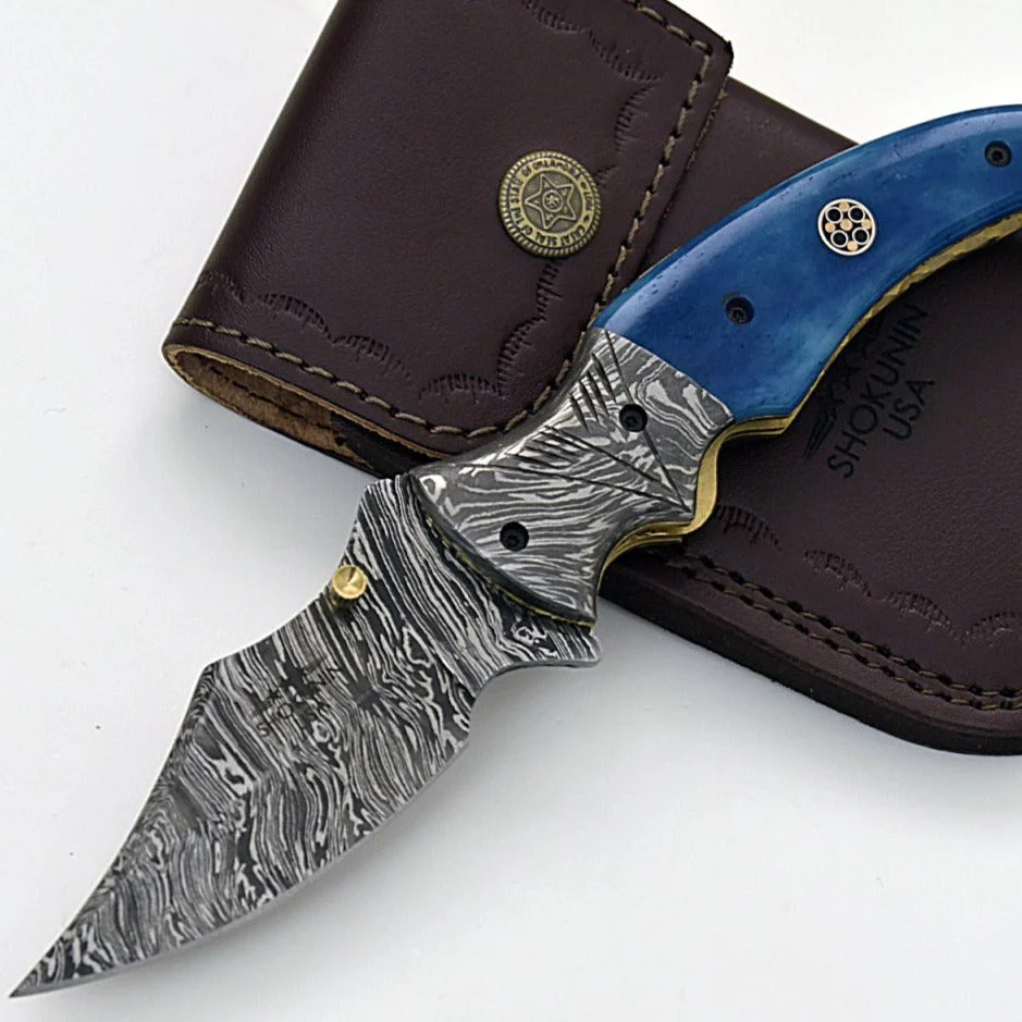 Nebula Damascus Pocket Knife with Bone Handle - Image 2