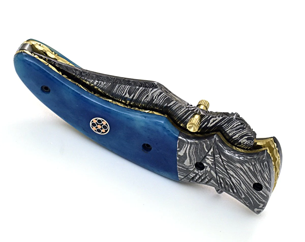 Nebula Damascus Pocket Knife with Bone Handle - Image 3