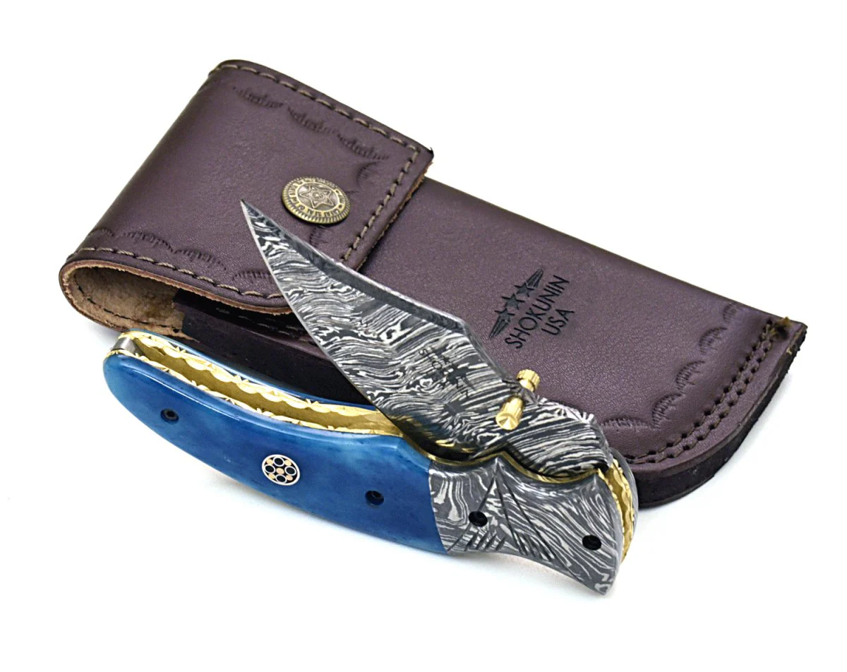 Nebula Damascus Pocket Knife with Bone Handle - Image 8
