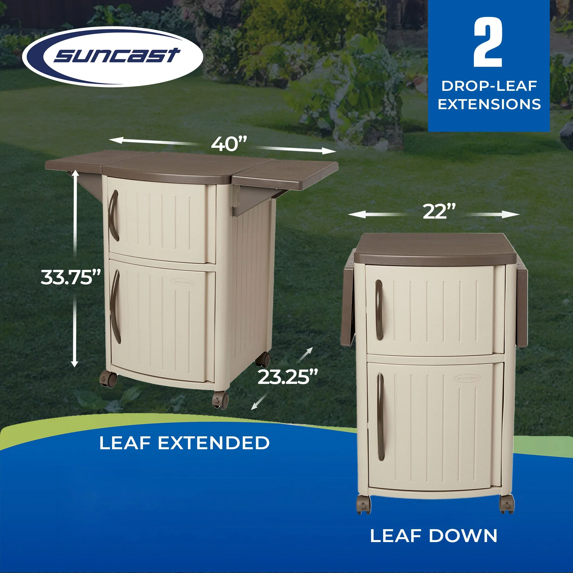 New Suncast Portable Outdoor Patio Prep Serving Station Table & Cabinet (2 Pack) - Image 3
