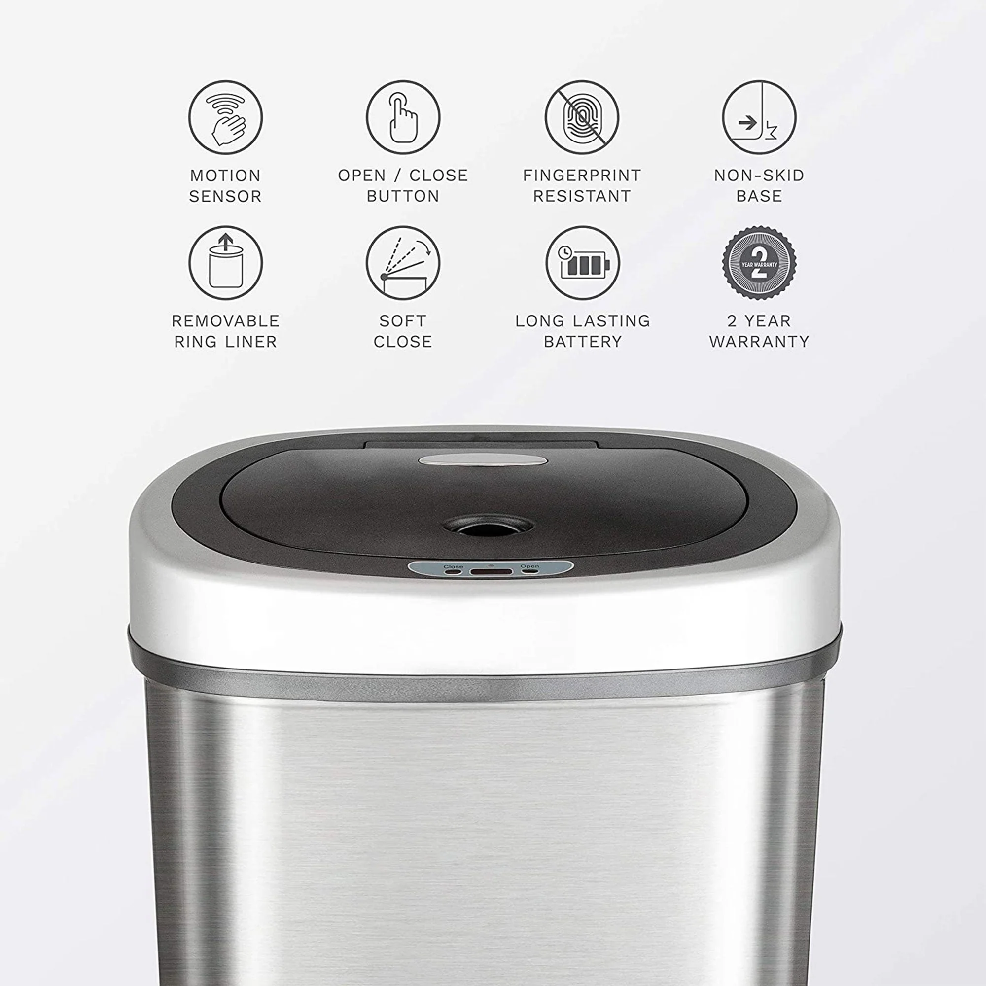 NINESTARS 13.2 Gallon Stainless Steel Hands Free Motion Sensor Garbage Trash Can - Image 9