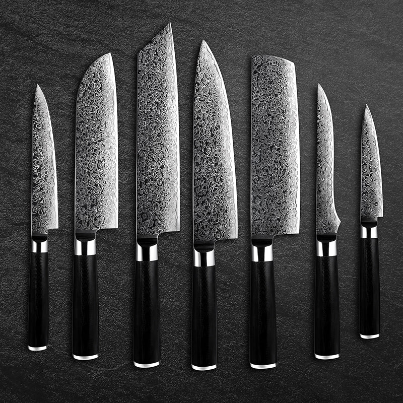 Noir 7-Piece VG10 Damascus Knife Set with Black G10 Handle - Image 2