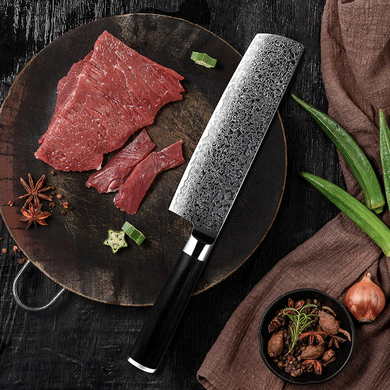 Noir 7-Piece VG10 Damascus Knife Set with Black G10 Handle - Image 5