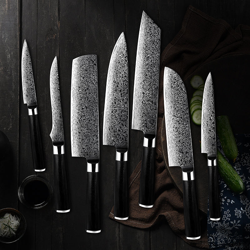 Noir 7-Piece VG10 Damascus Knife Set with Black G10 Handle - Image 7