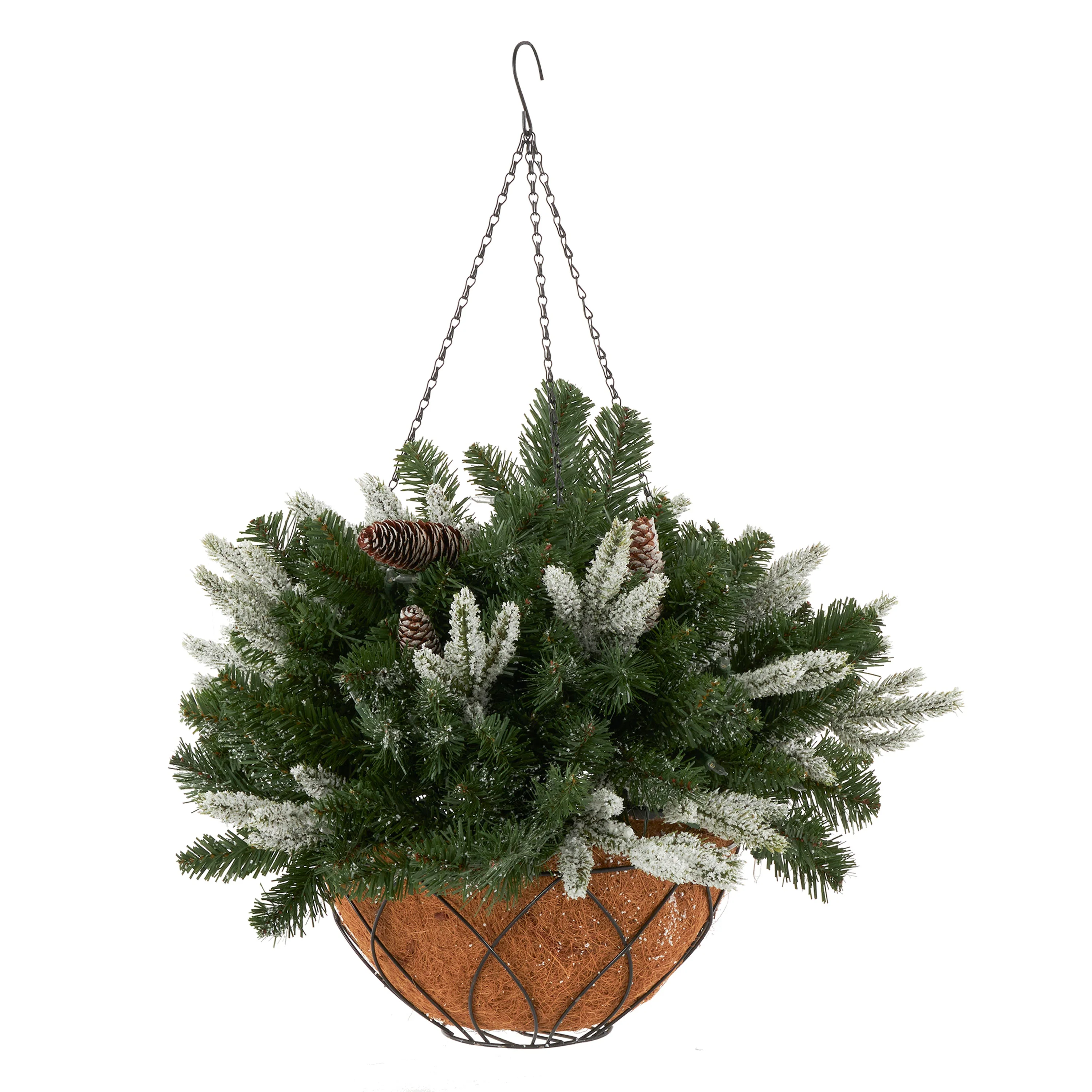 NOMA 24 Inch Evergreen Prelit Vienna Hanging Basket Indoor Outdoor Holiday Decor - Image 2