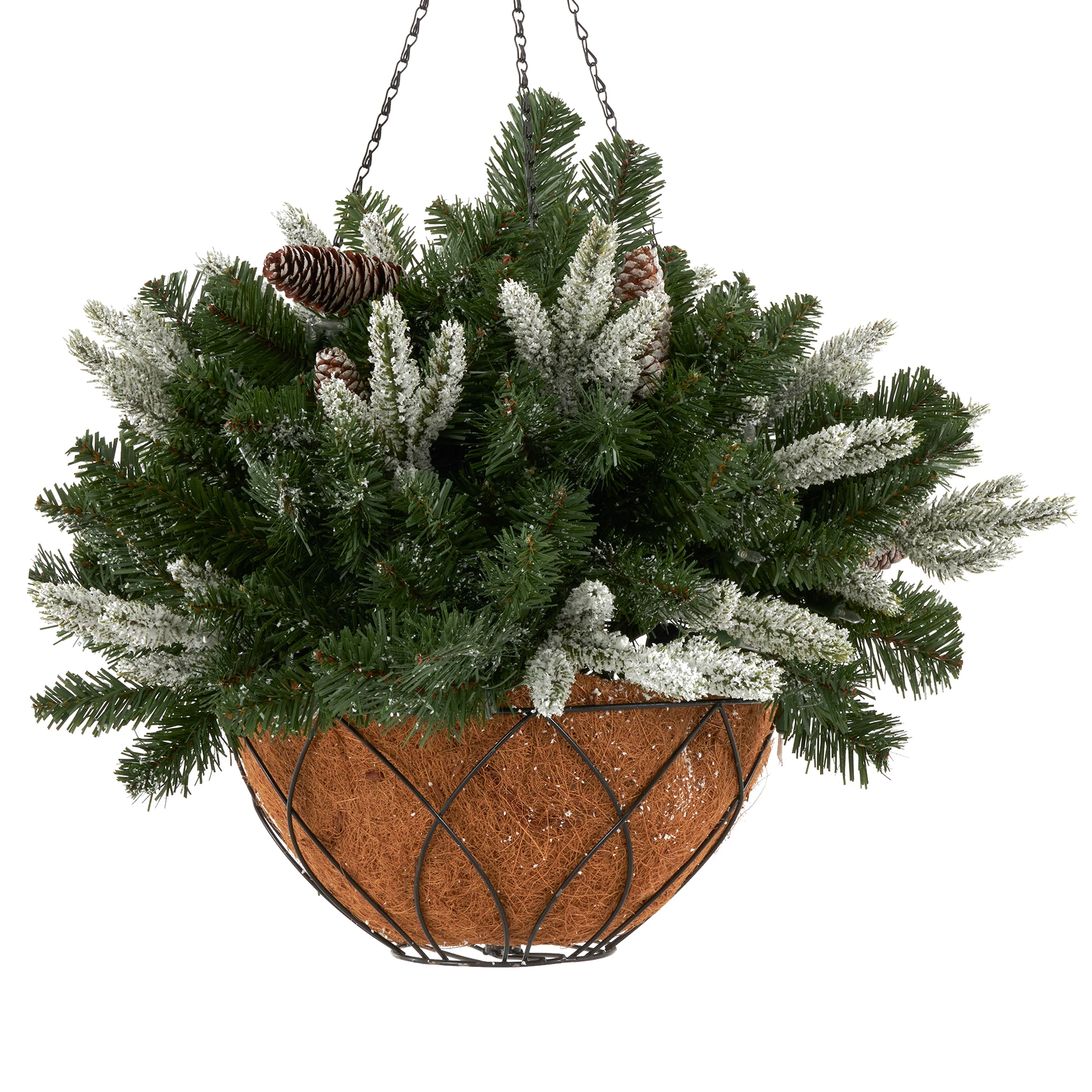 NOMA 24 Inch Evergreen Prelit Vienna Hanging Basket Indoor Outdoor Holiday Decor - Image 3
