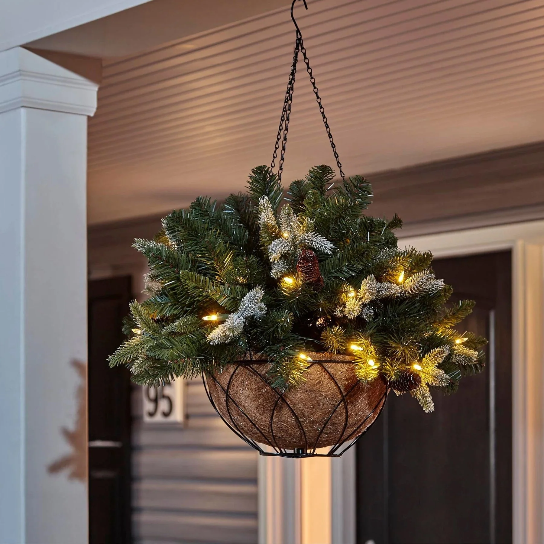 NOMA 24 Inch Evergreen Prelit Vienna Hanging Basket Indoor Outdoor Holiday Decor - Image 9