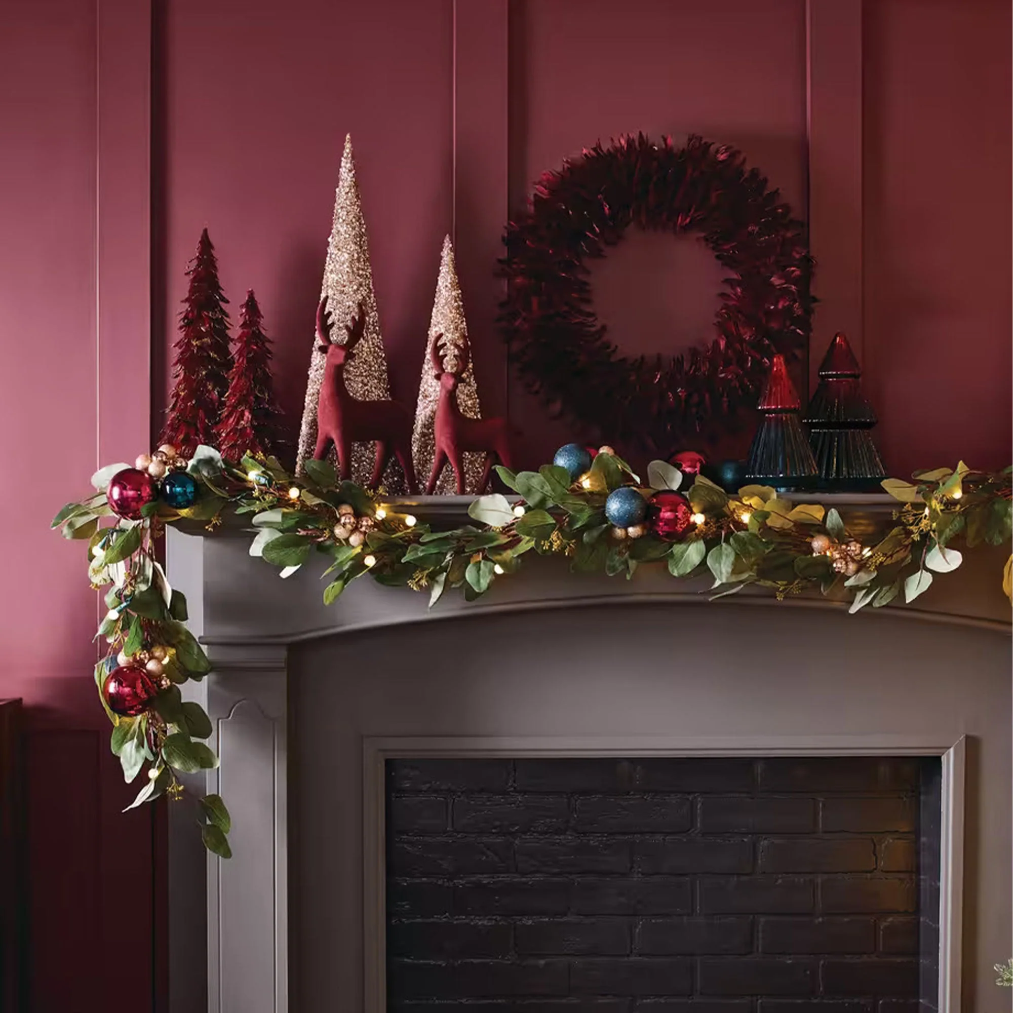 NOMA 9' Pre-Lit Flocked Eucalyptus Christmas Garland with 35 Warm White Lights - Image 10