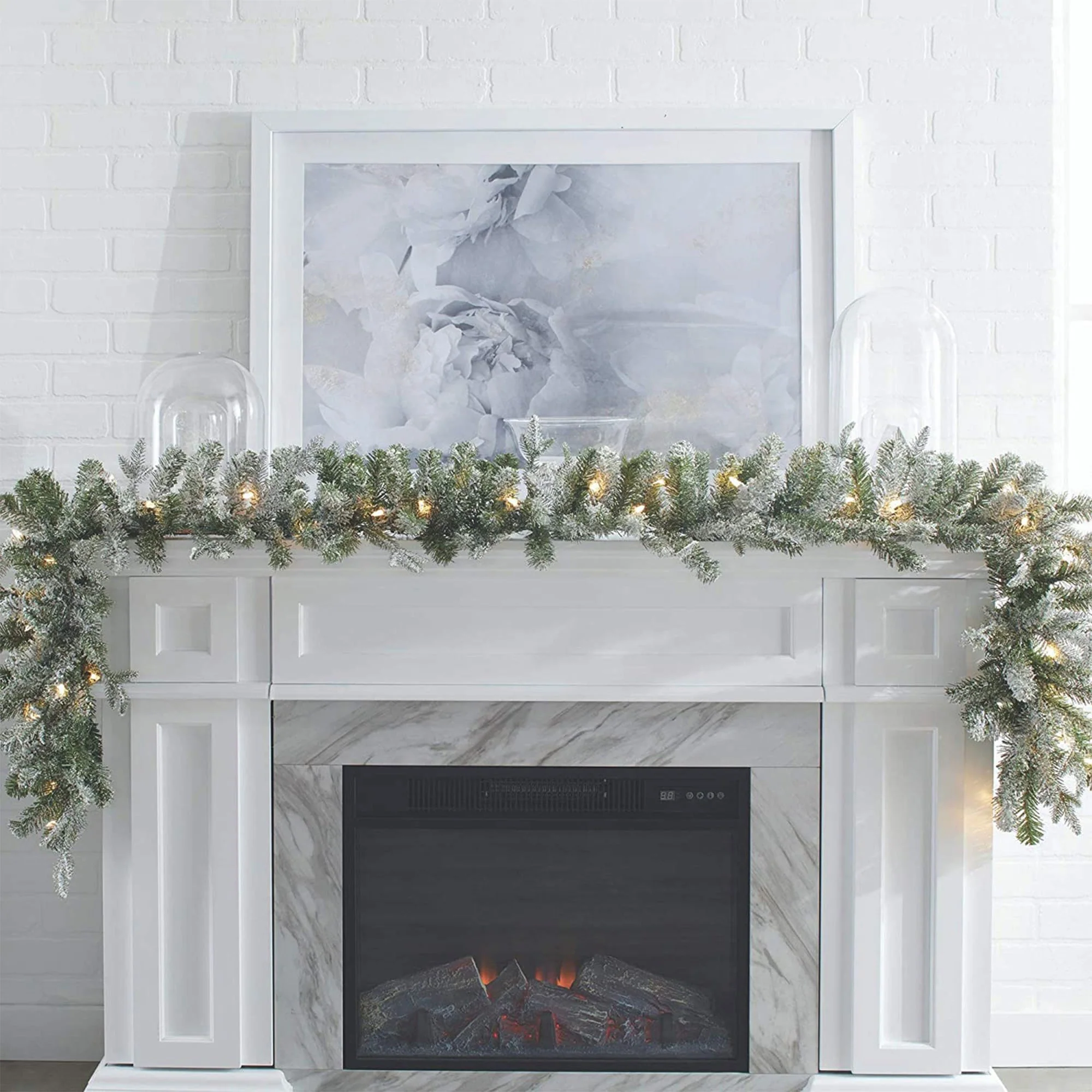 NOMA Frosted Fir 9 Foot Pre Lit Christmas Garland Home Holiday Decor, (2 Pack) - Image 5
