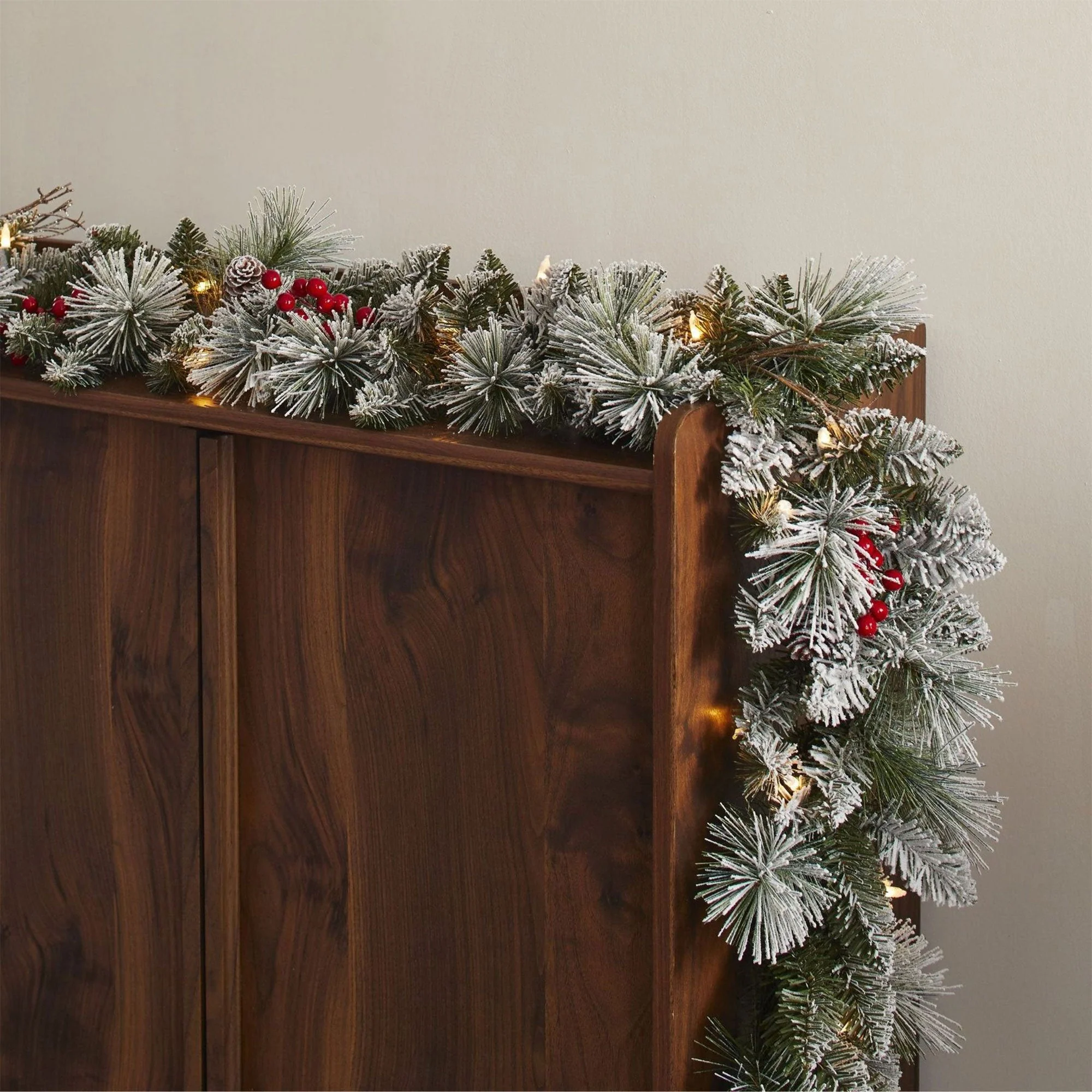NOMA Snow Dusted Berry 9 Foot Pre Lit Christmas Garland Holiday Decor (2 Pack) - Image 7