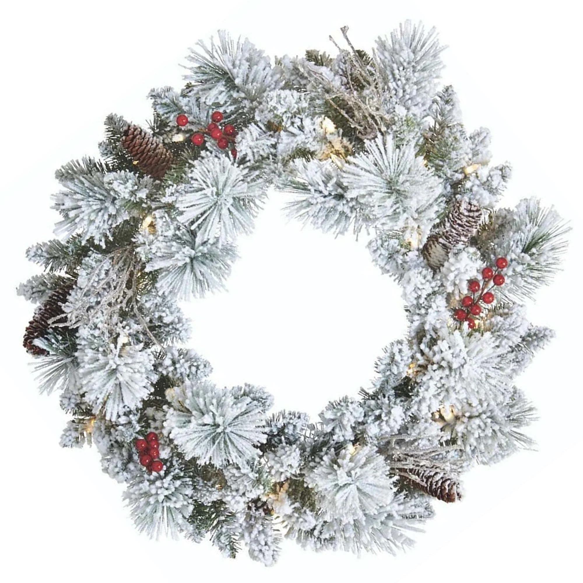 NOMA Snow Dusted Pre Lit Artificial Christmas Wreath with 9 Foot Frosted Garland - Image 10
