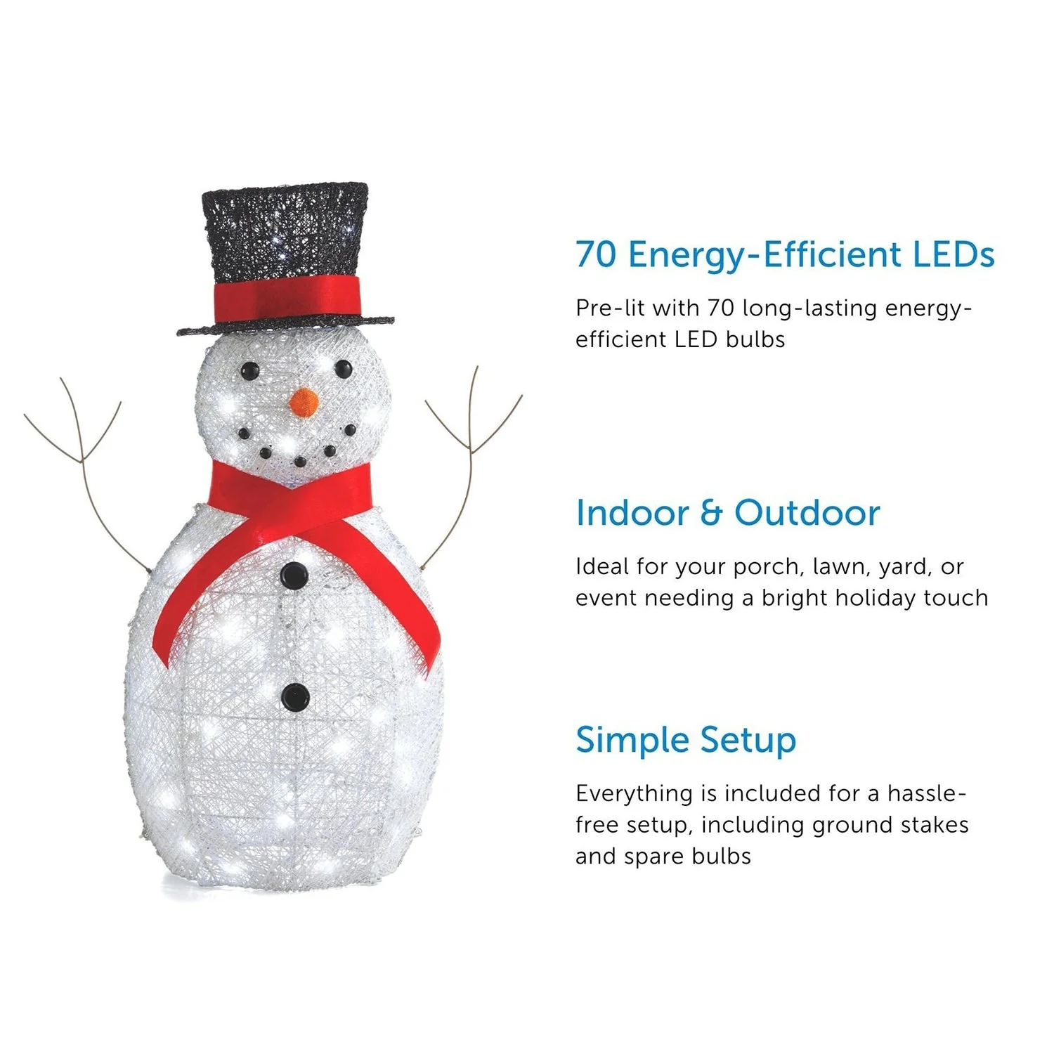 NOMA Snowman Christmas Display PreLit Bright LED Outdoor Holiday Lawn Decoration - Image 7
