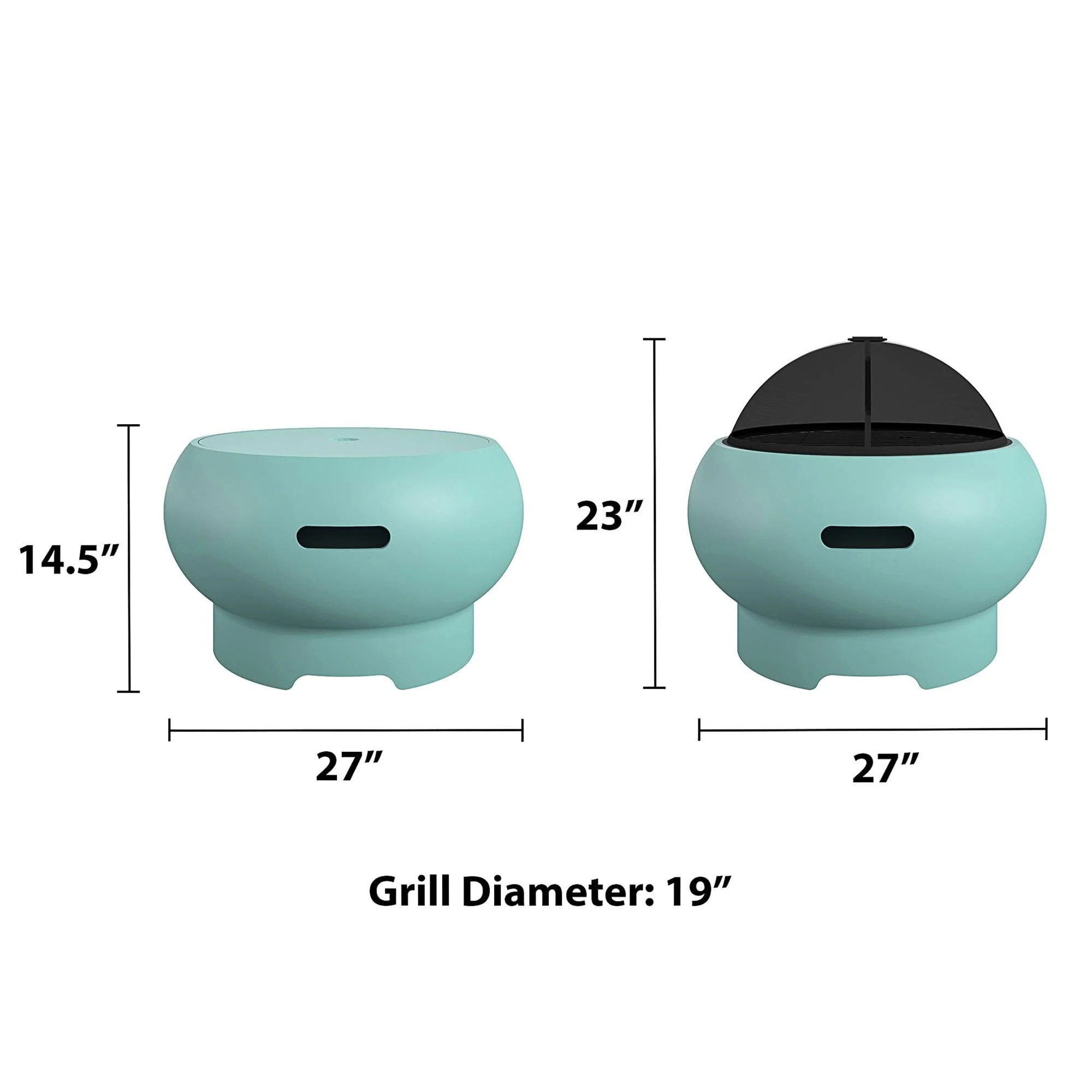 Novogratz Asher 27 Inch Wood Burning Fire Pit with Grilling Surface, Aqua Haze - Image 2