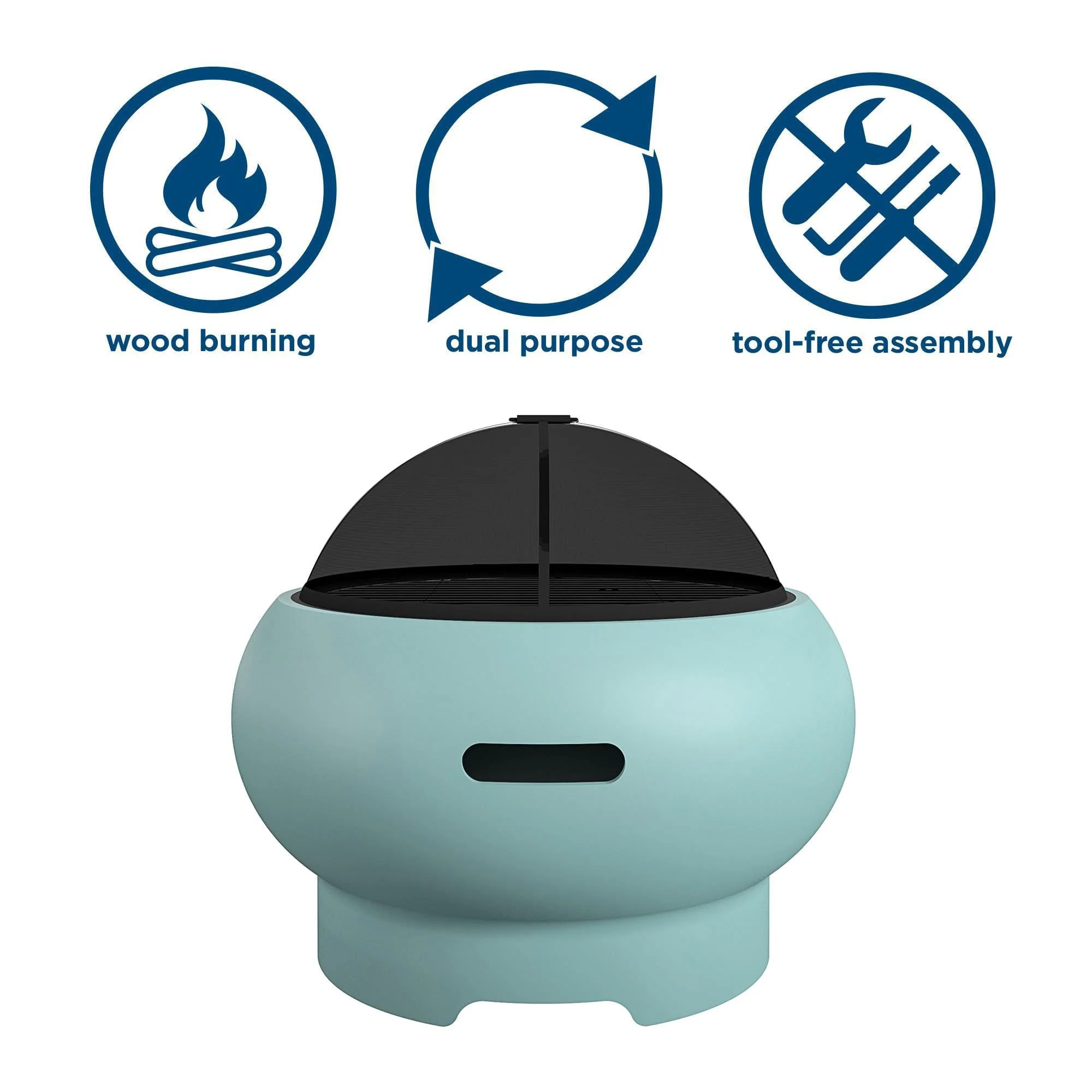 Novogratz Asher 27 Inch Wood Burning Fire Pit with Grilling Surface, Aqua Haze - Image 3