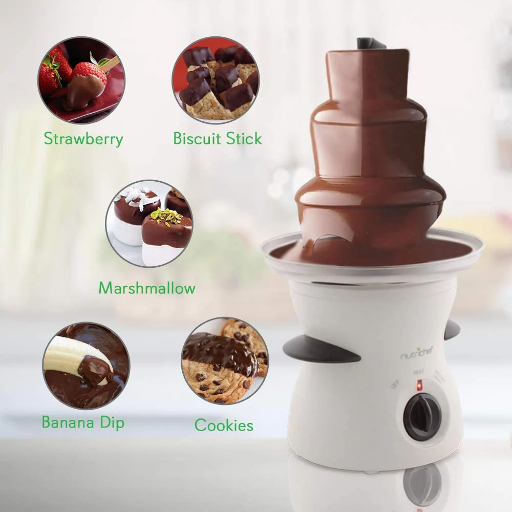 NutriChef 16oz 3 Tier Electric Countertop Fondue Maker Fountain Chocolate Melter - Image 3