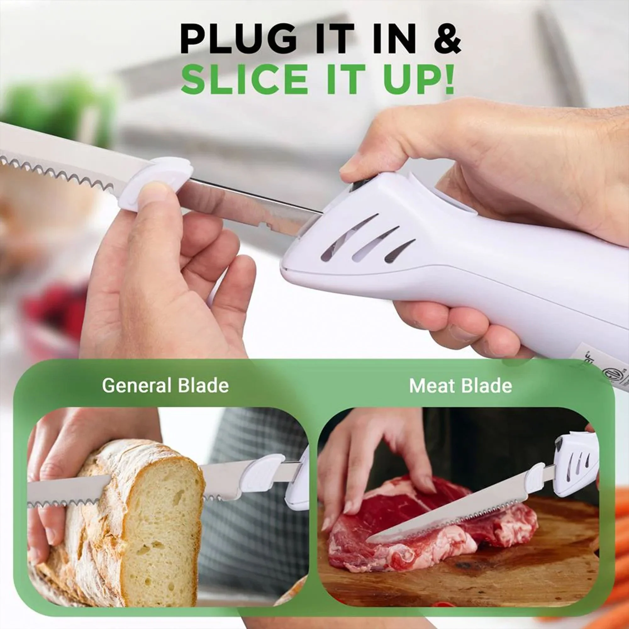 NutriChef 2 Blade Serrated Electric Kitchen Knife w/ Butcher Block Storage Tray - Image 5
