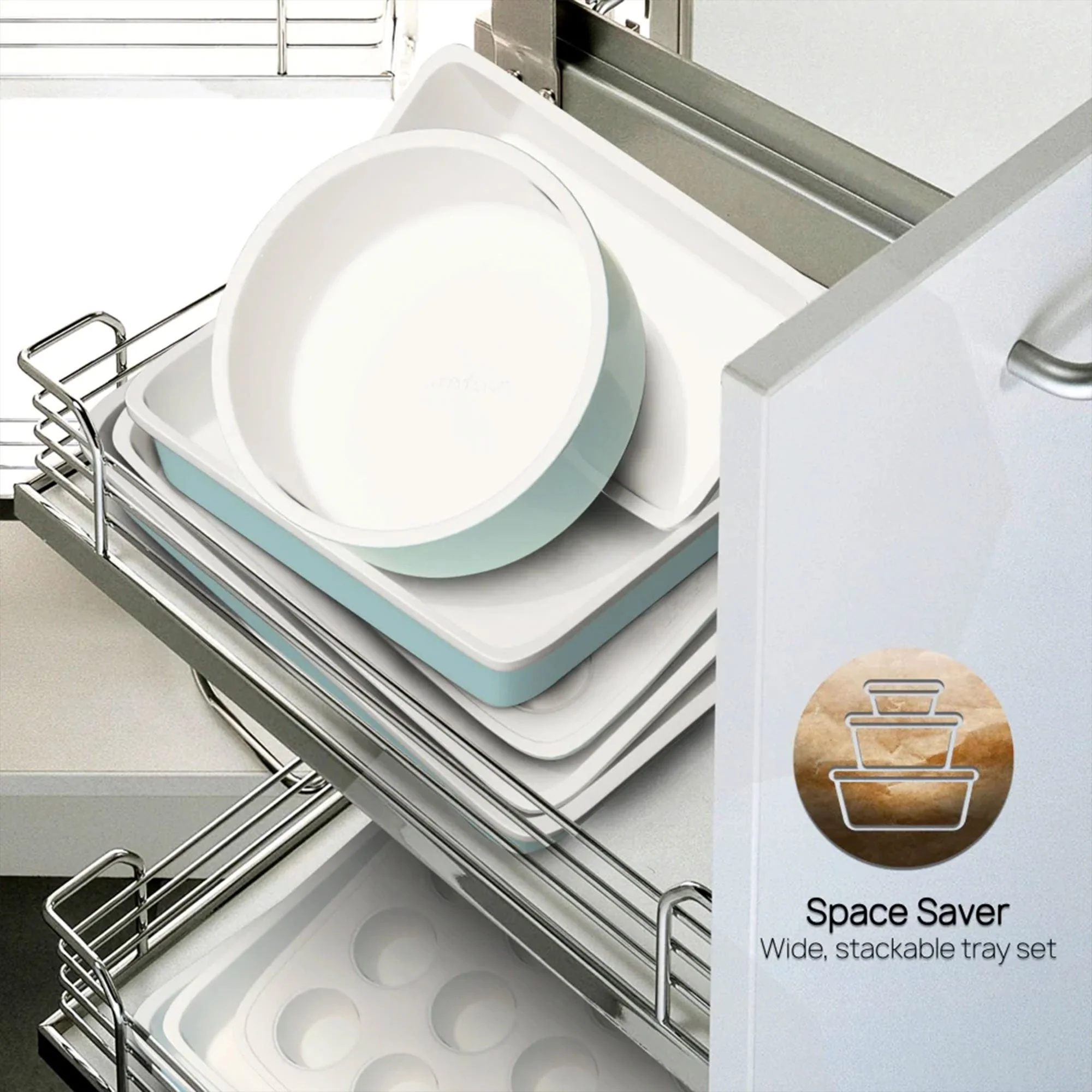 NutriChef 6 Piece Non Stick Kitchen Oven Stackable Ceramic Baking Pan Set, Green - Image 7