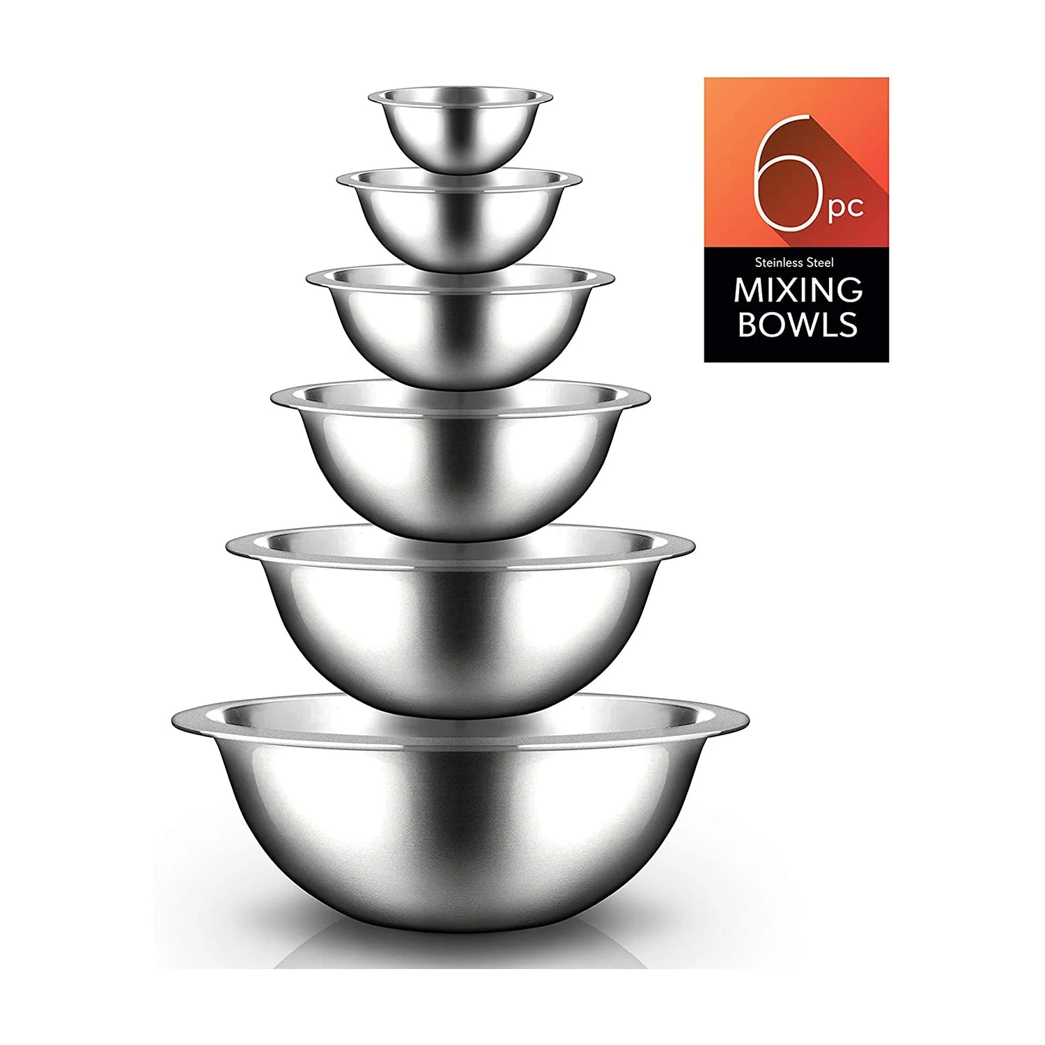 NutriChef 6 Piece Stainless Steel Home Kitchen Mixing Serving Bowl Set (4 Pack) - Image 2