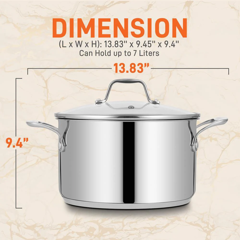 NutriChef Heavy Duty 8 Quart Stainless Steel Soup Stock Pot with Handles and Lid - Image 2