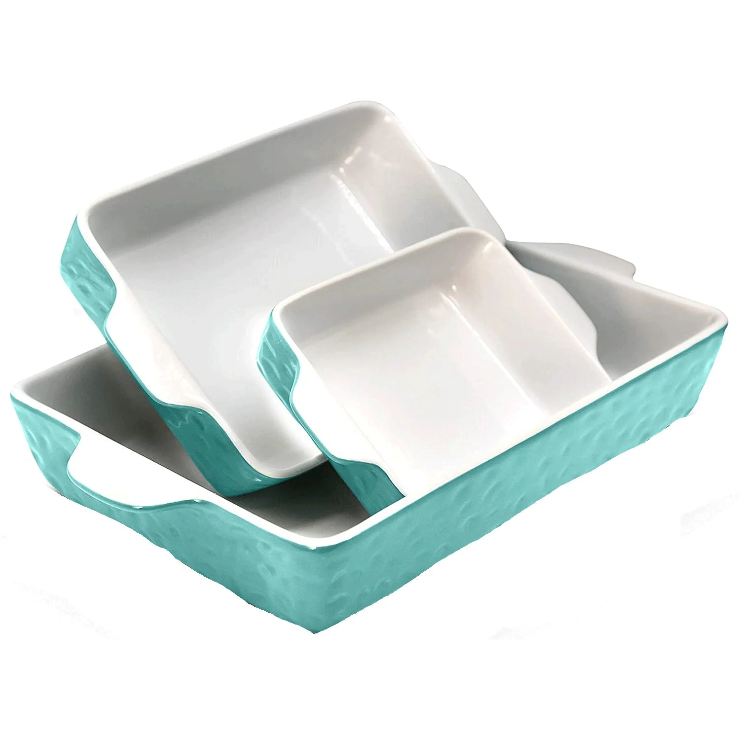 NutriChef Rectangular Ceramic 3 Piece Nonstick Kitchen Bakeware Pan Set, Aqua - Image 2