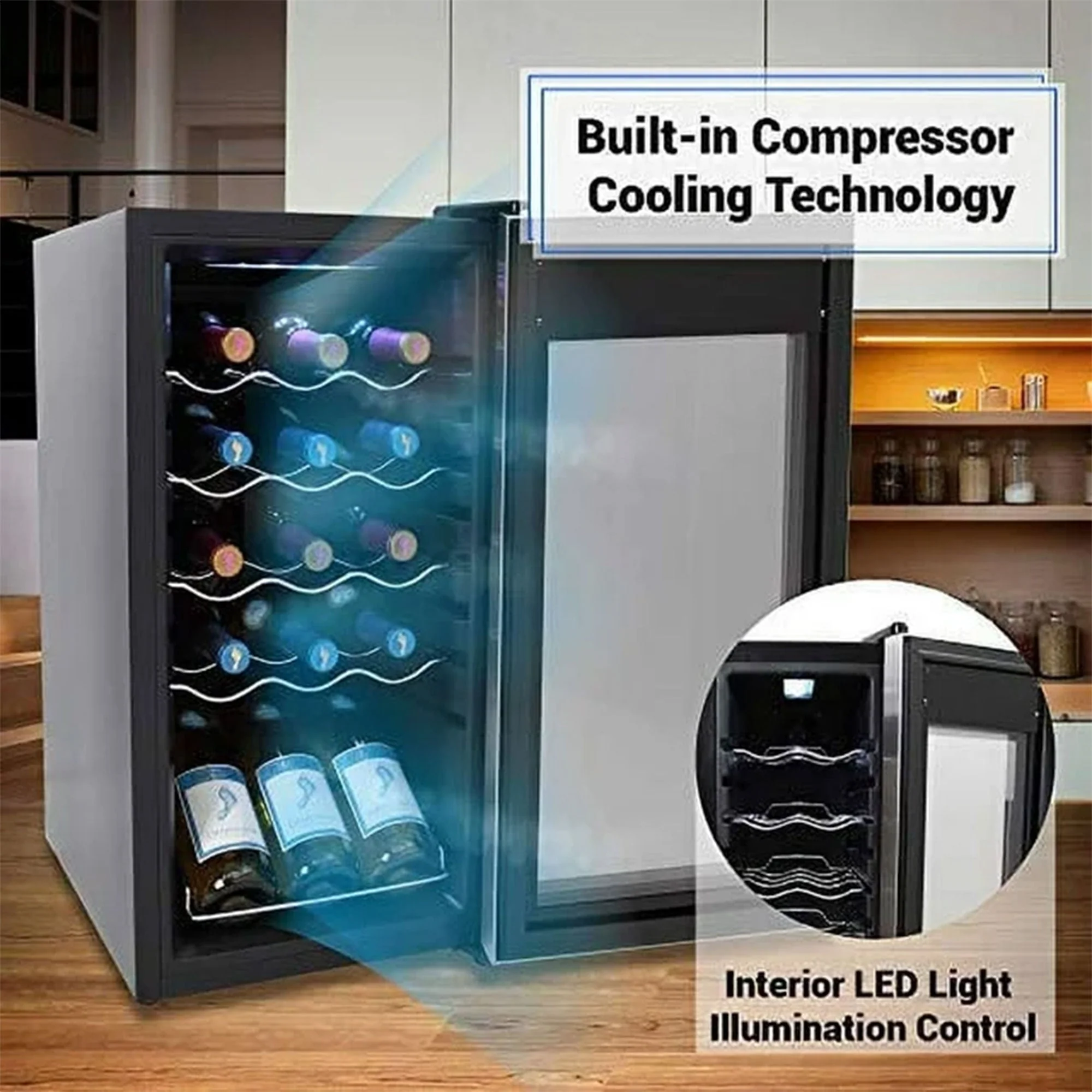 NutriChef Wine Chilling Countertop Cooler w/Digital Control, 15 Bottle Capacity - Image 7