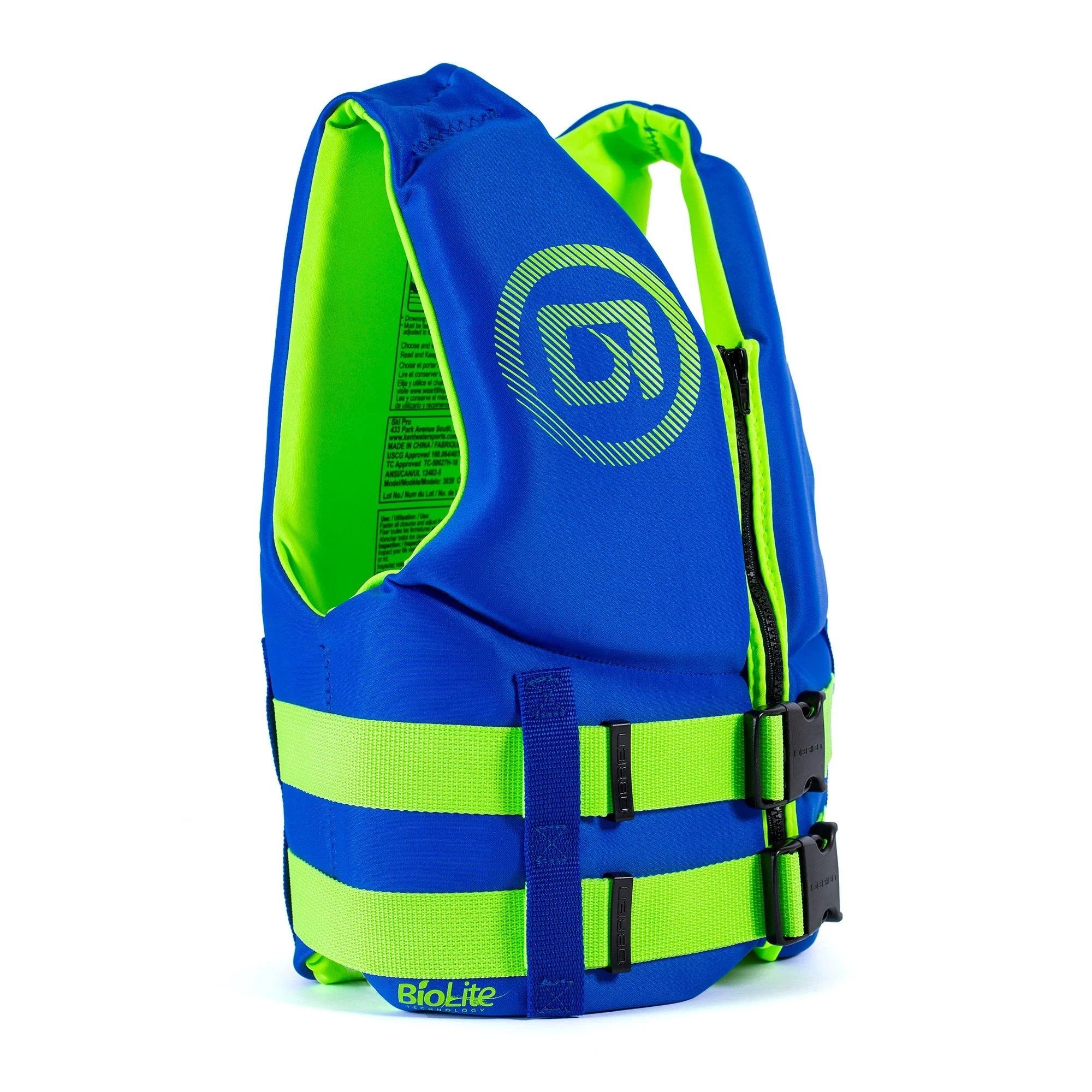 O'Brien BioLite Traditional Youth USCG Safety Vest Life Jacket, Blue/Lime Green - Image 2