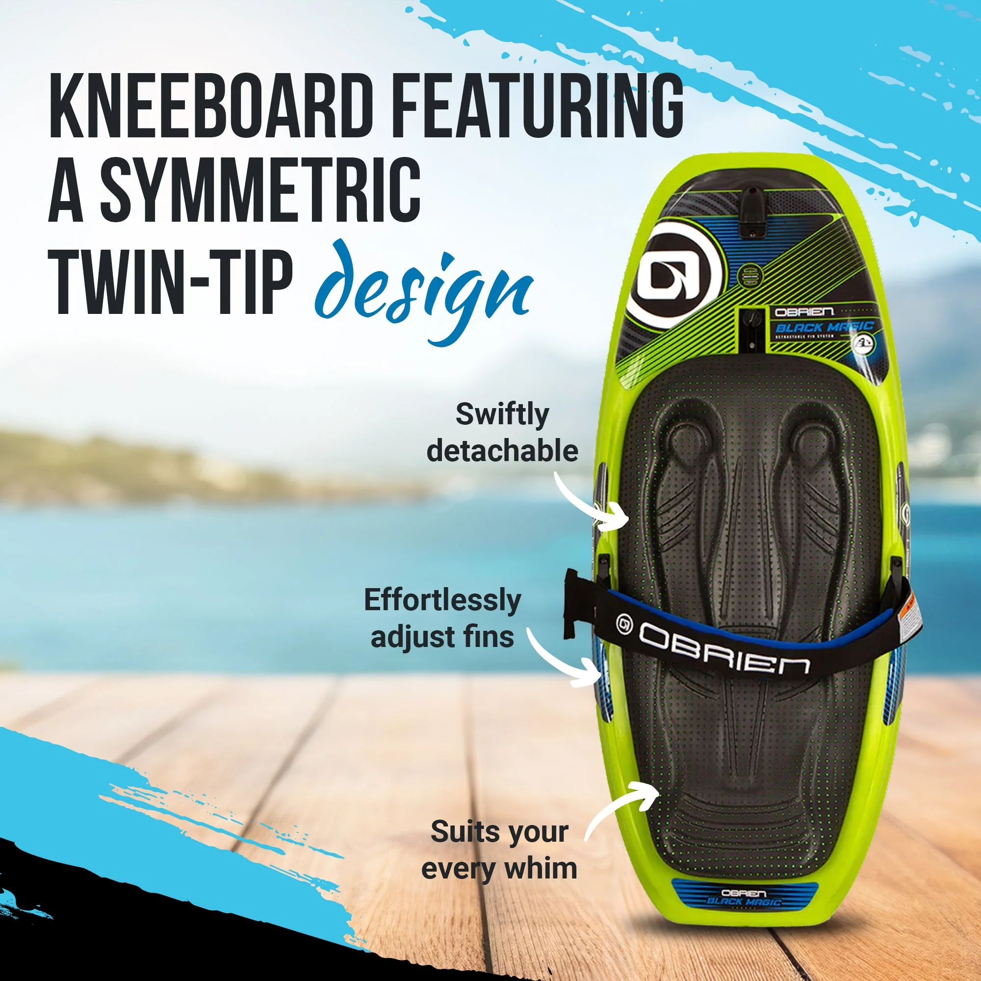 O'Brien Black Magic Kneeboard with Cable Actuated Retractable Fins and Hook - Image 2