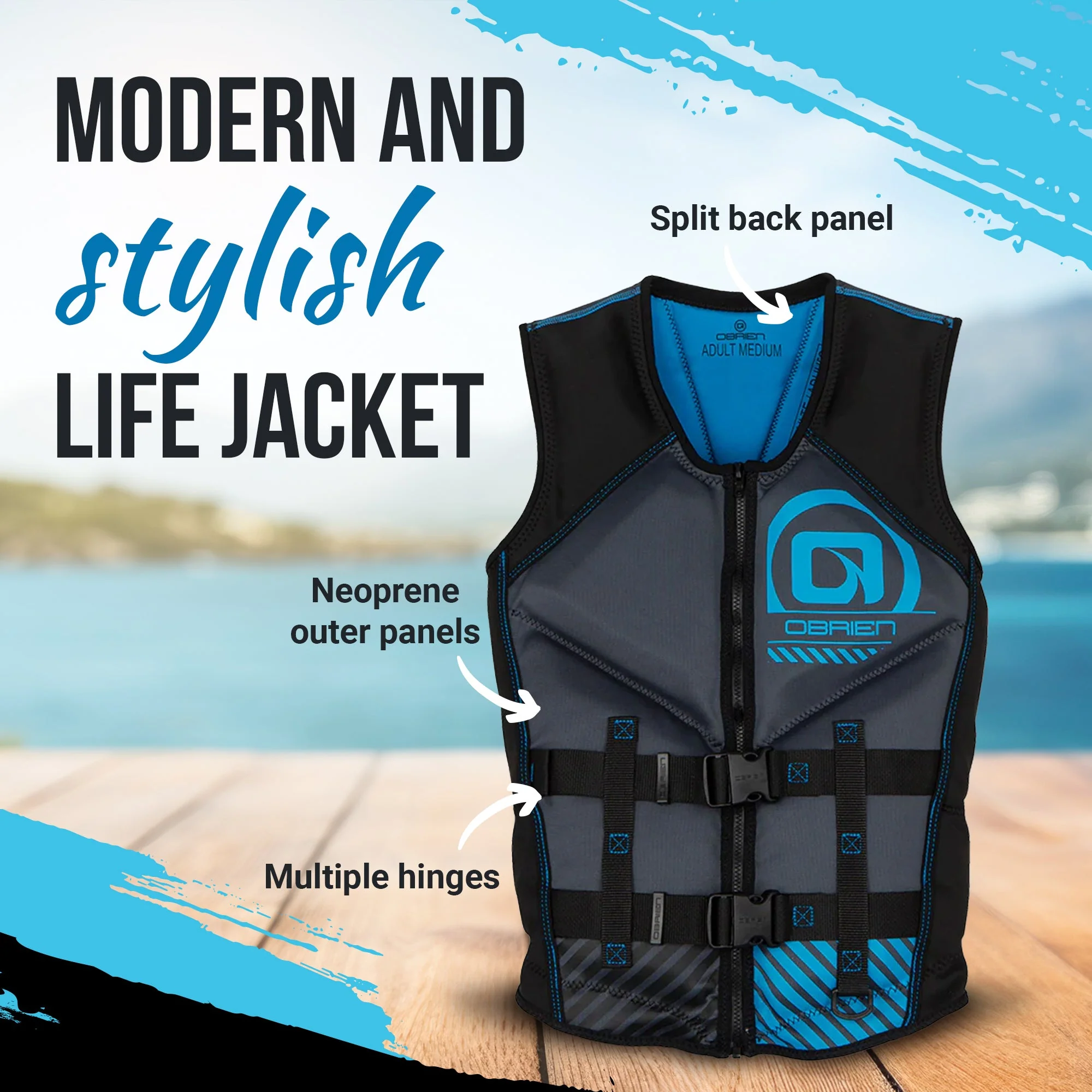 O'Brien Men's Recon M Life Jacket with Split Back Panel and BioLite Inner, Blue - Image 2