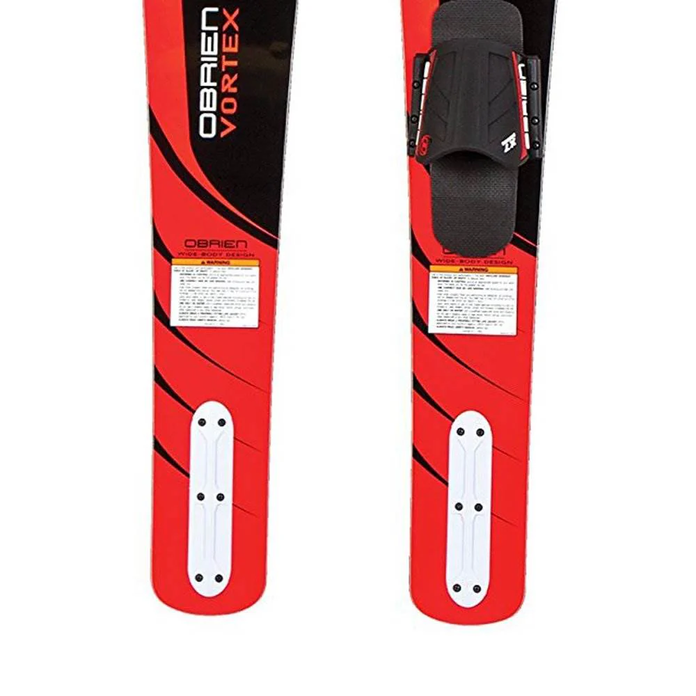 OBrien Vortex Combo 65.5 Inch Adult Mens Size 4.5-13 Wide Body Water Skis, Red - Image 9