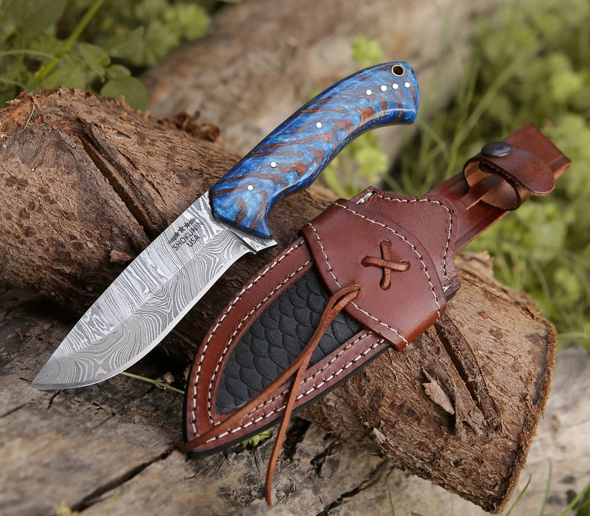 Odin Damascus Steel Knife with Pine Cone Handle - Image 2
