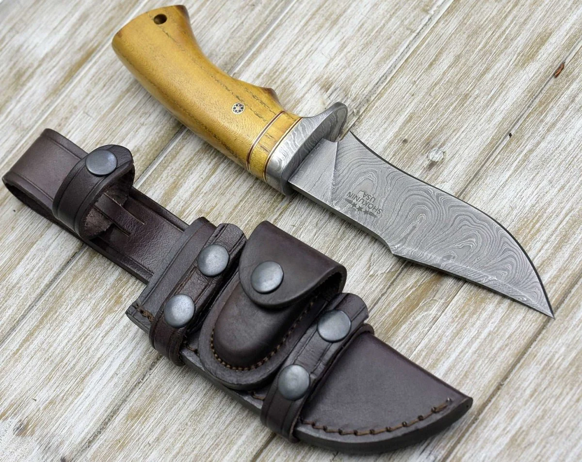 Odyssey Damascus Hunting Knife with Exotic Yellow Heart Handle - Image 6