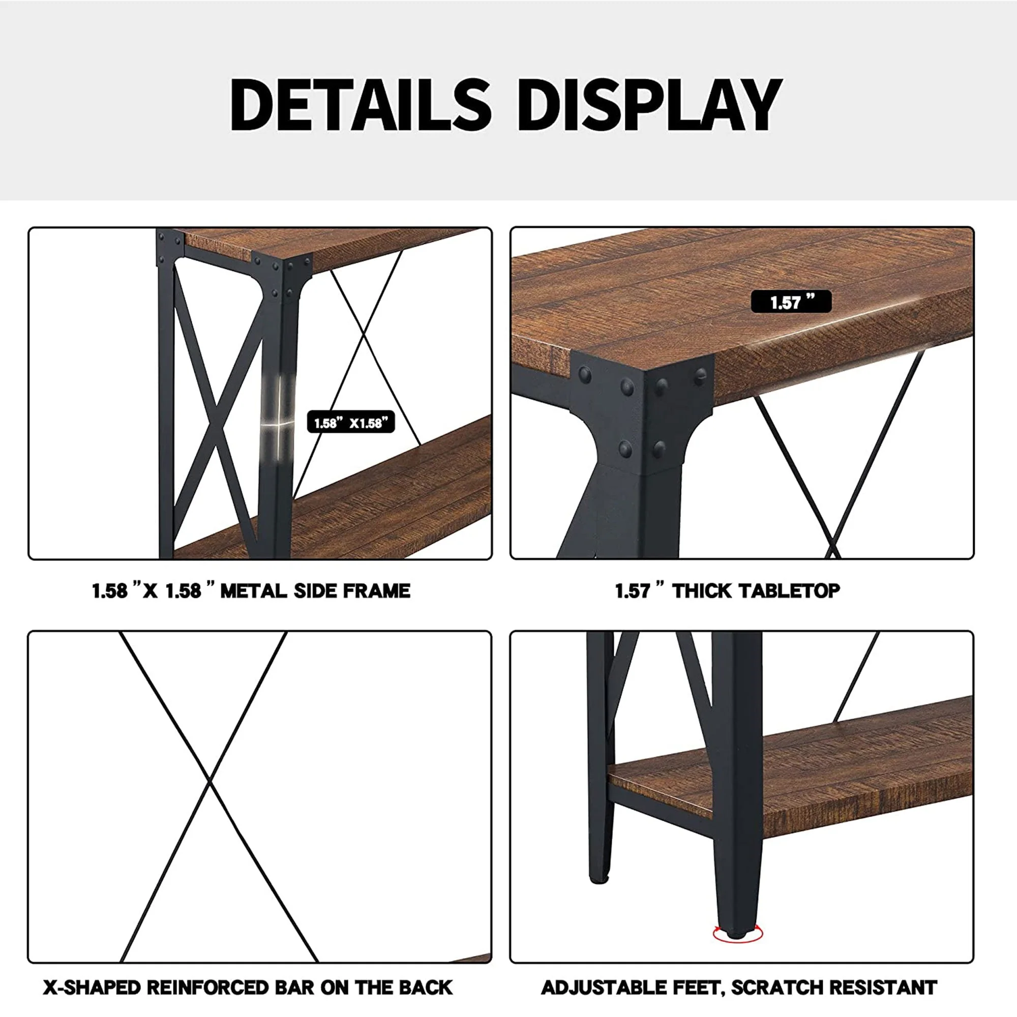 OKD 46 Inch 2-Tier Console Sofa Hallway Entryway Accent Table, Barnwood Brown - Image 2