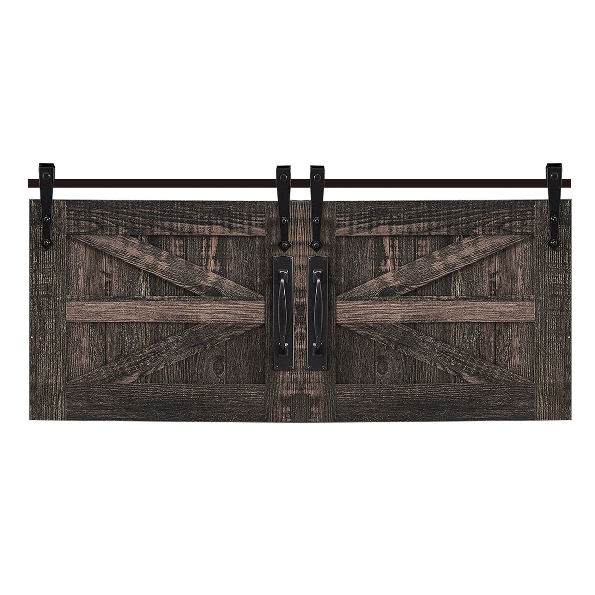 OKD Farmhouse 48 Inch Coffee Table with Sliding Barn Doors, Dark Rustic Oak - Image 3