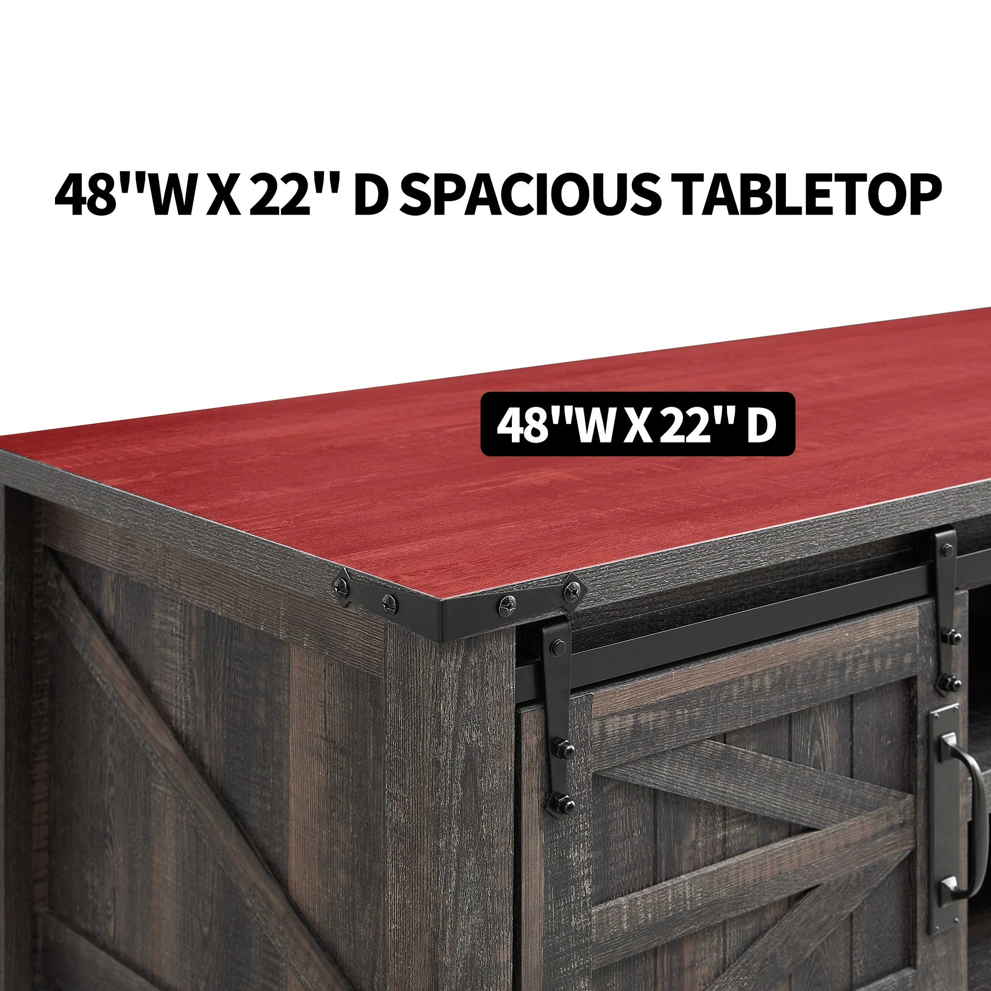 OKD Farmhouse 48 Inch Coffee Table with Sliding Barn Doors, Dark Rustic Oak - Image 4