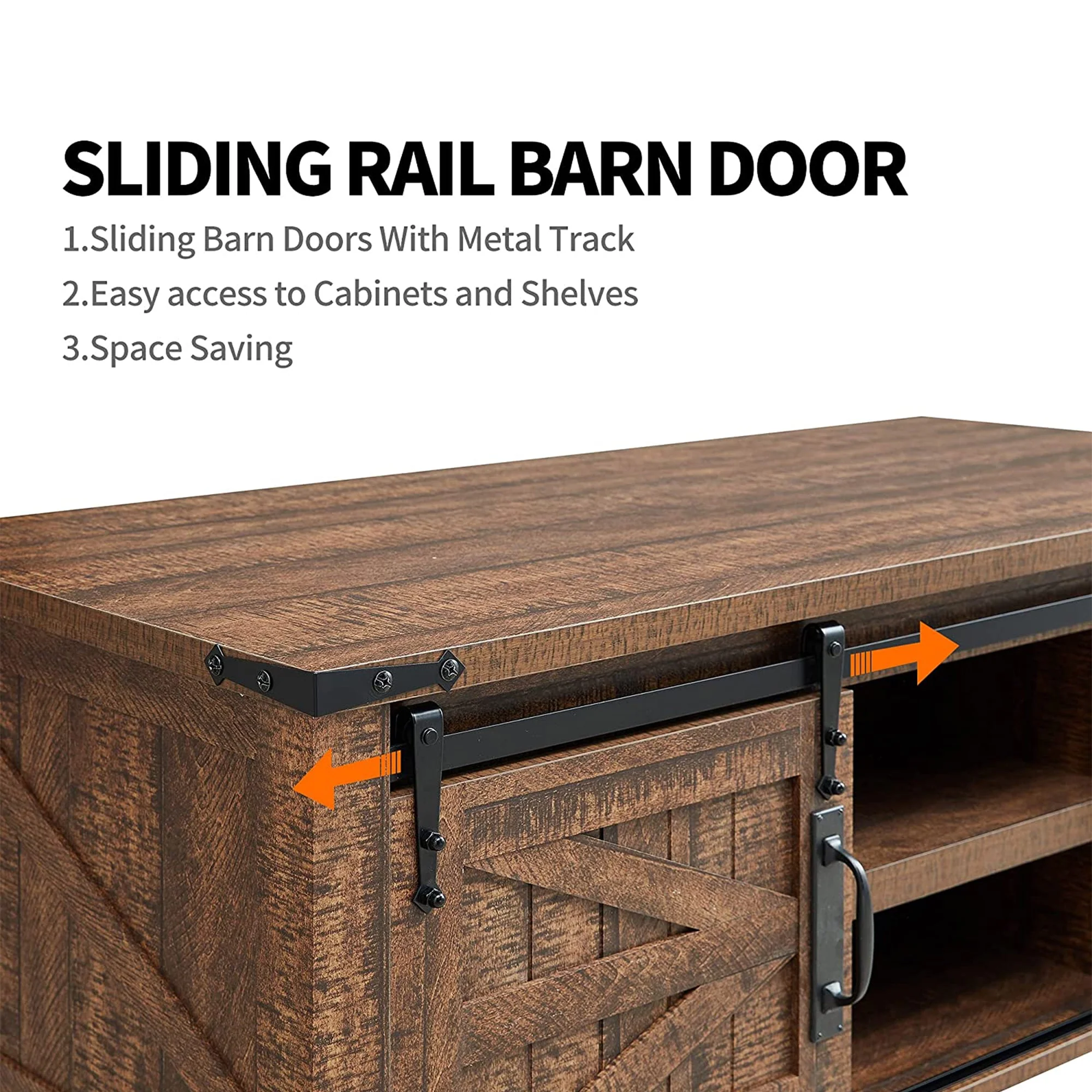 OKD Farmhouse 48 Inch Coffee Table with Sliding Barn Doors, Reclaimed Barnwood - Image 4