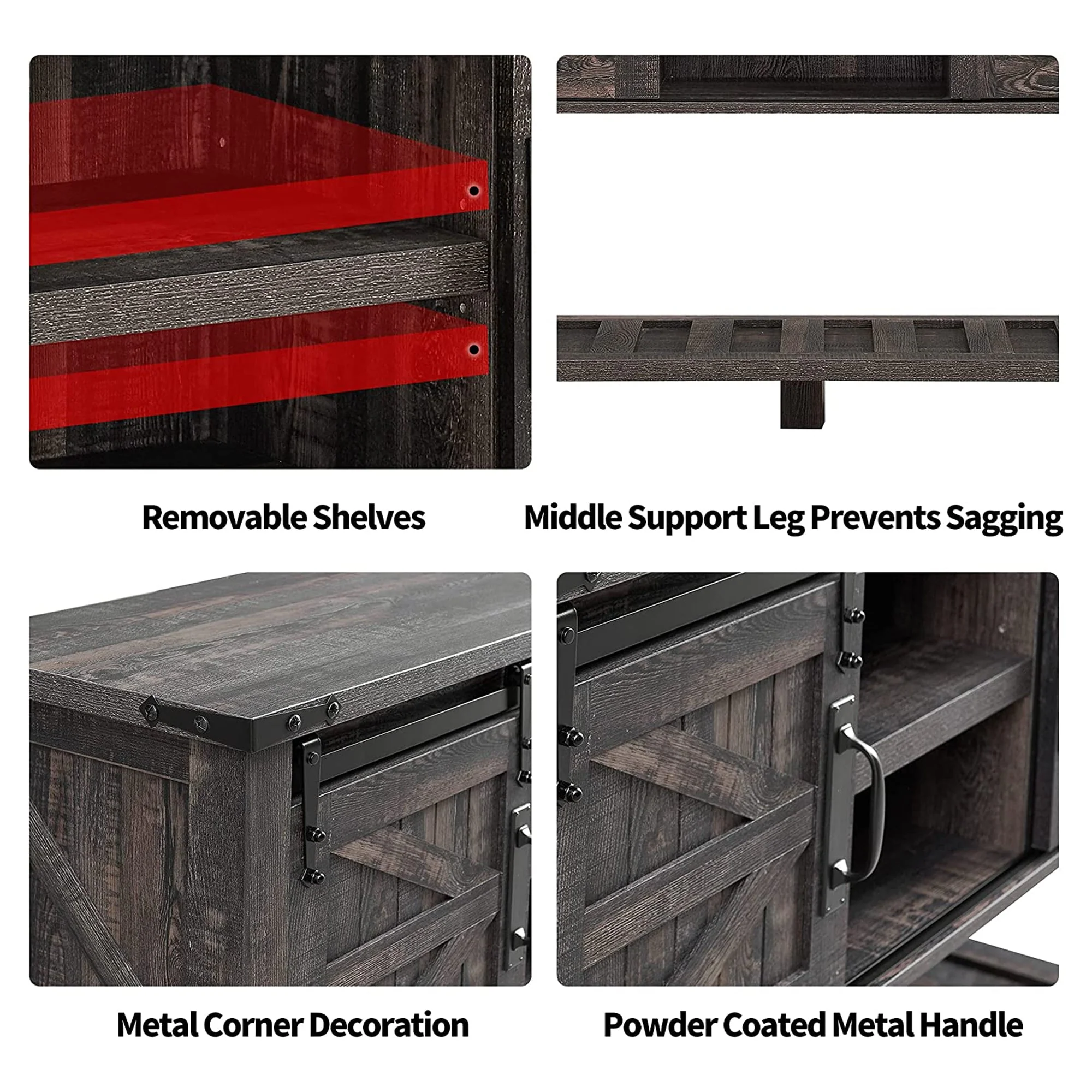 OKD Farmhouse Console Entryway Table with Sliding Barn Doors, Dark Rustic Oak - Image 2
